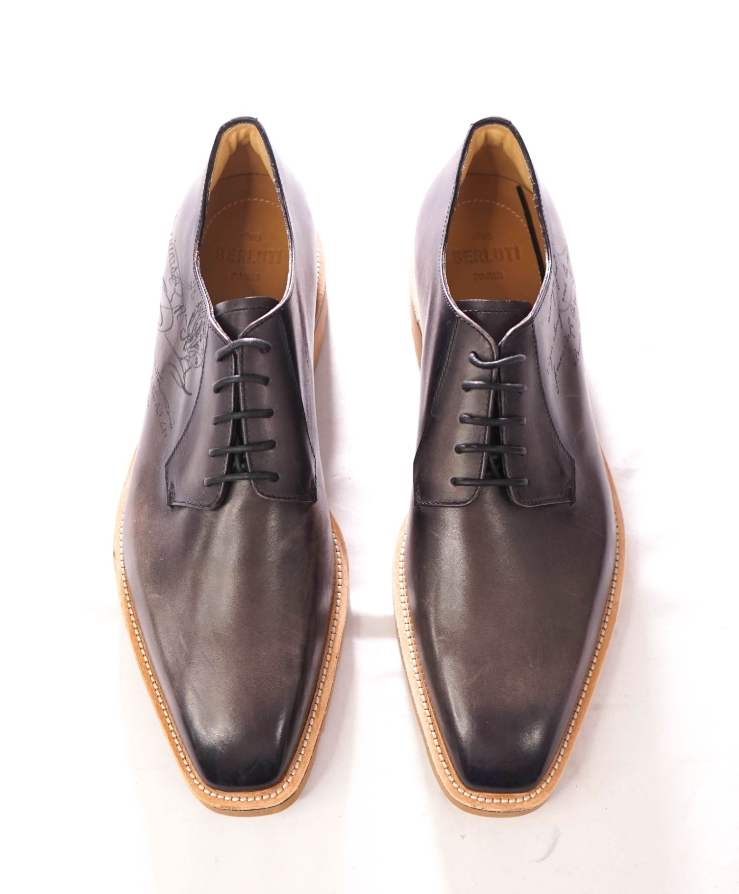 $2,300 BERLUTI - Gray Alessio SCRITTO Leather Derby - US 12 (UK11)