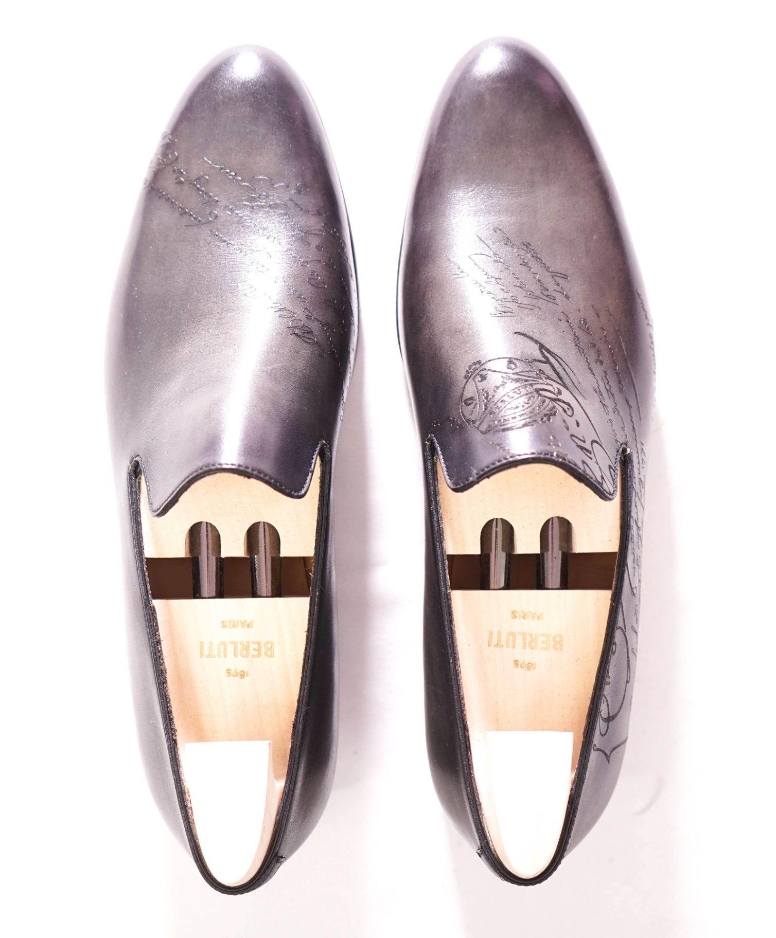 $2,540 BERLUTI - Gray SCRITTO Leather Loafers - US 9 (UK8)