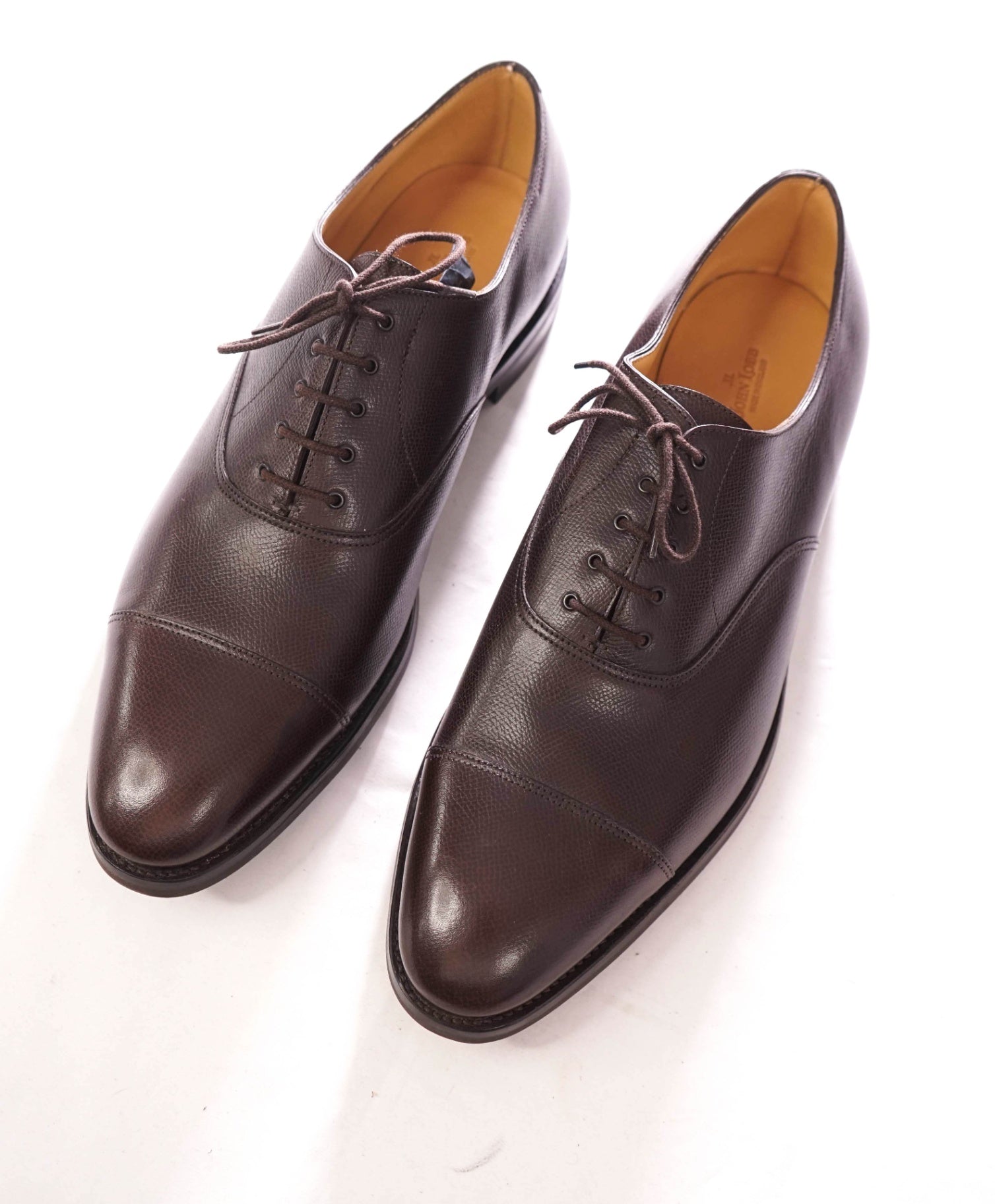 $2,030 JOHN LOBB - Brown Pebble Leather Oxfords - US 12.5 (11.5UK)