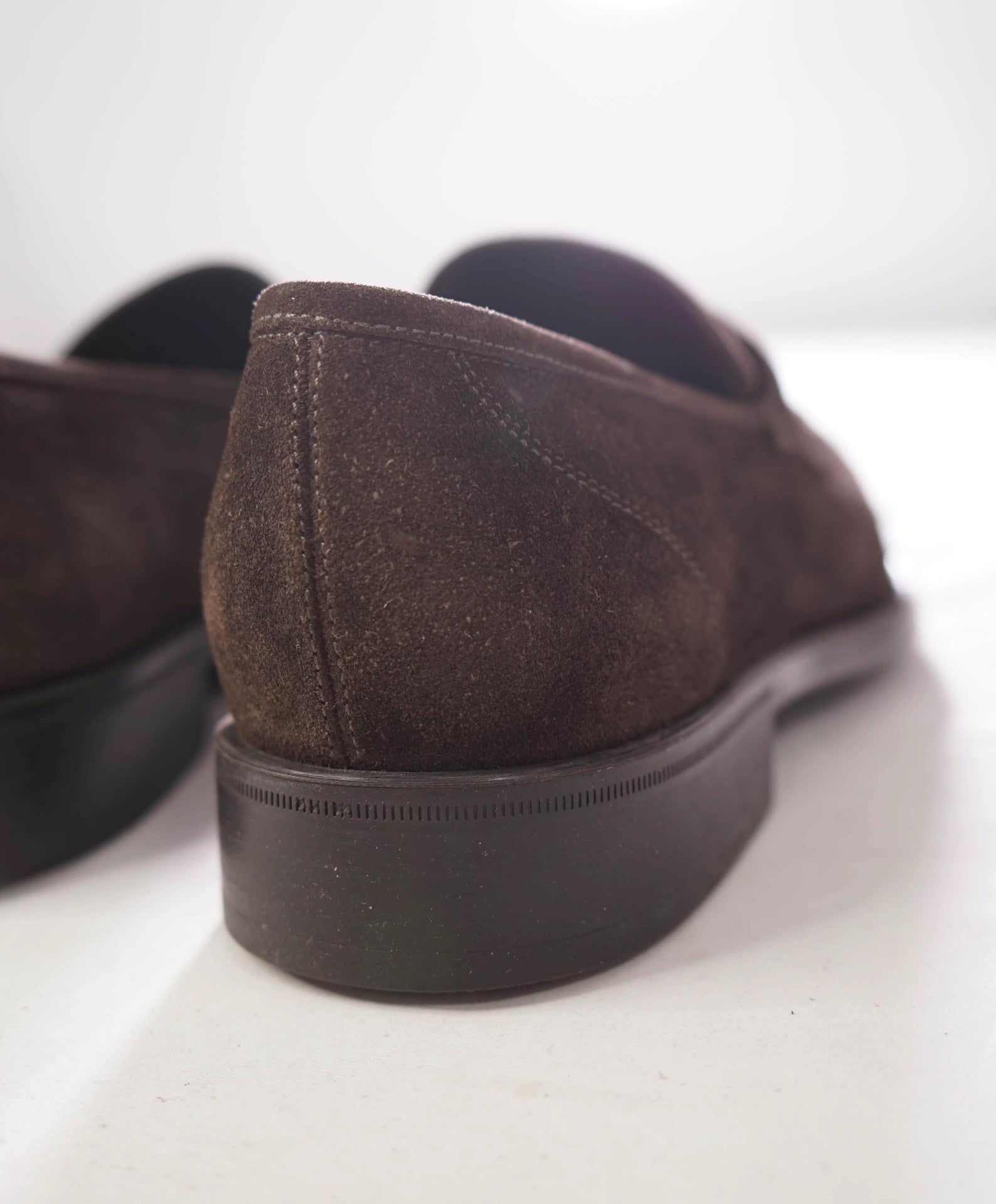$850 FERRAGAMO - Brown Suede Penny Loafers - 7 EE