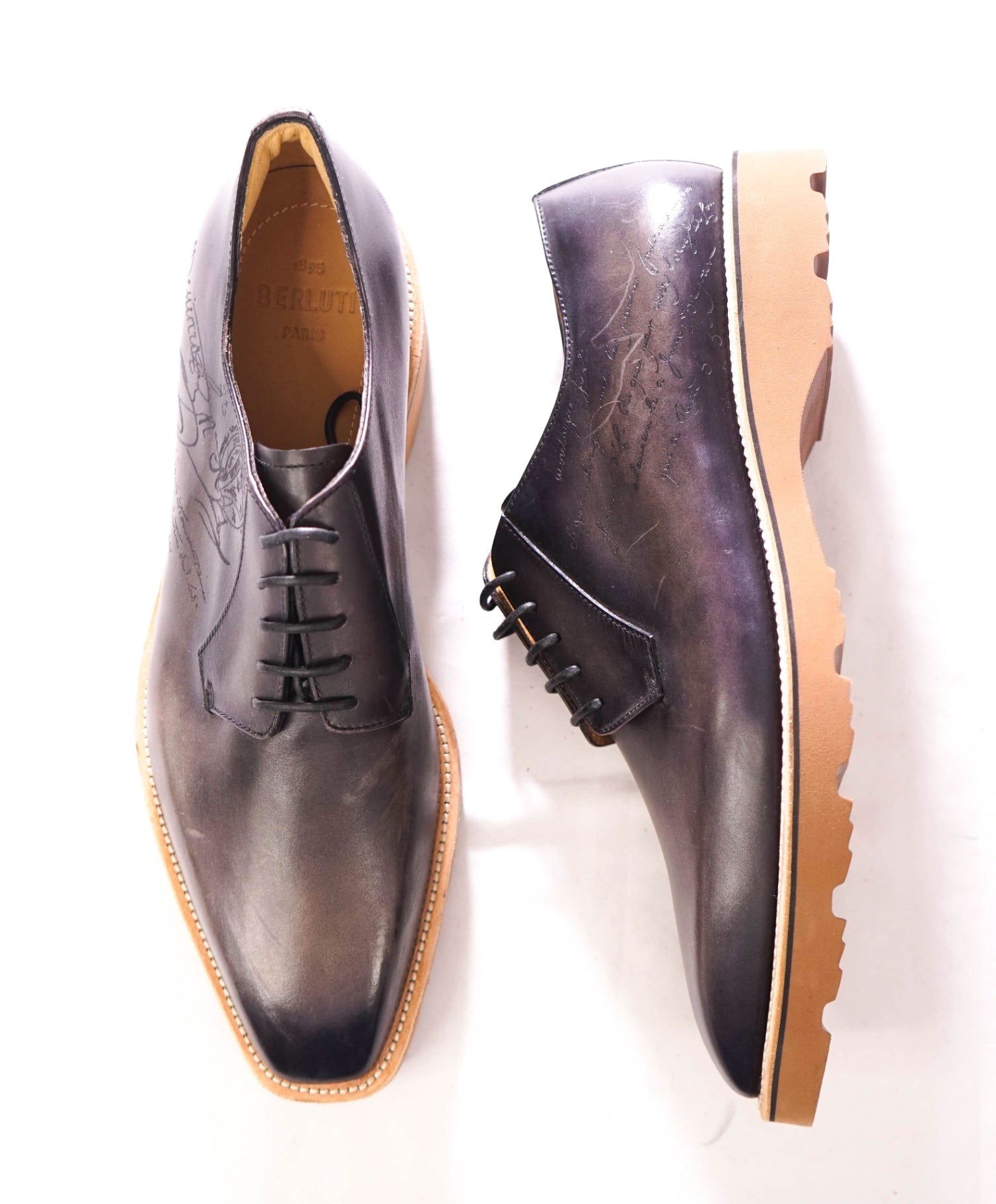 $2,300 BERLUTI - Gray Alessio SCRITTO Leather Derby - US 12 (UK11)