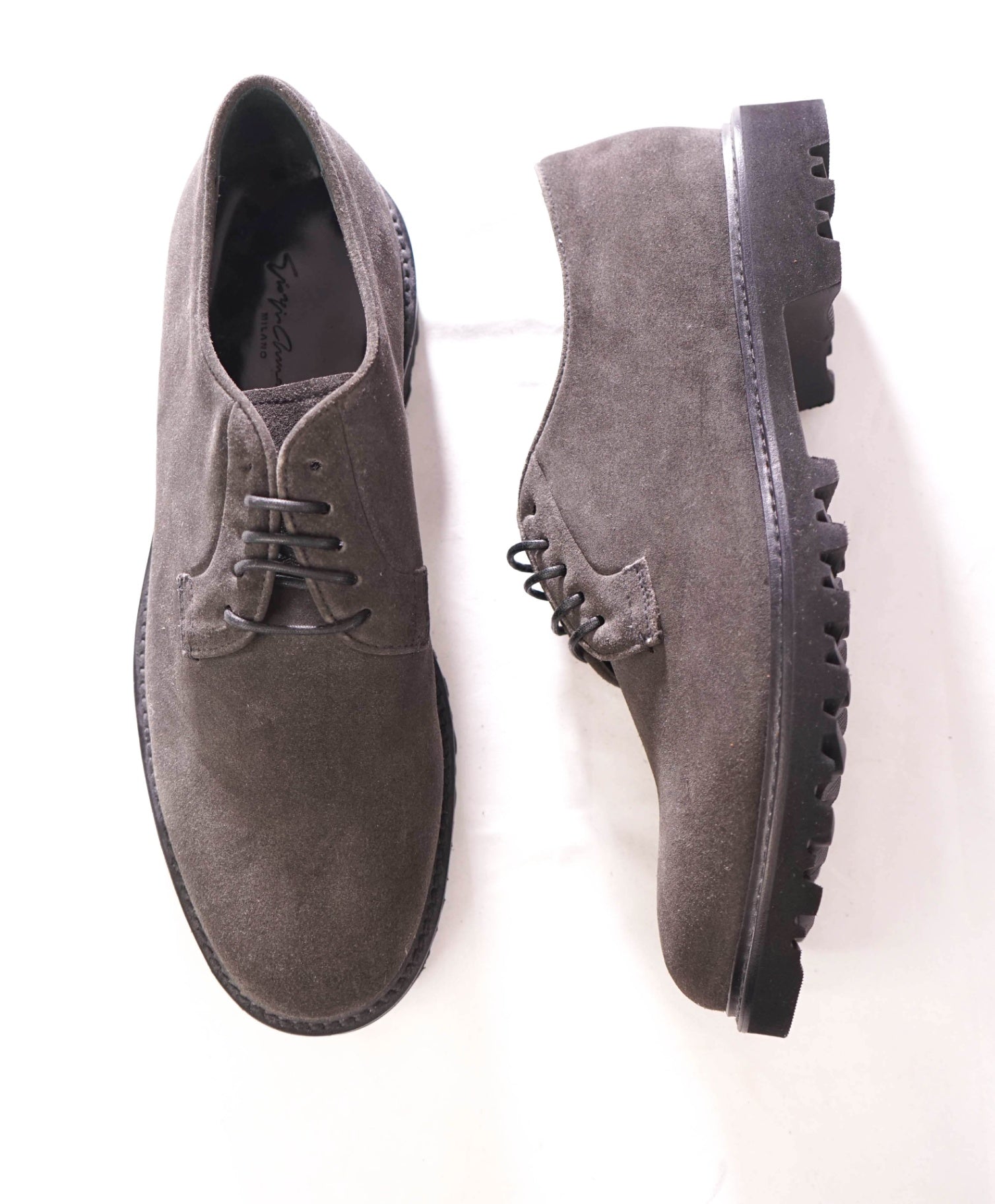 $1,095 GIORGIO ARMANI - Gray Suede Lug Sole Derby - 10 US