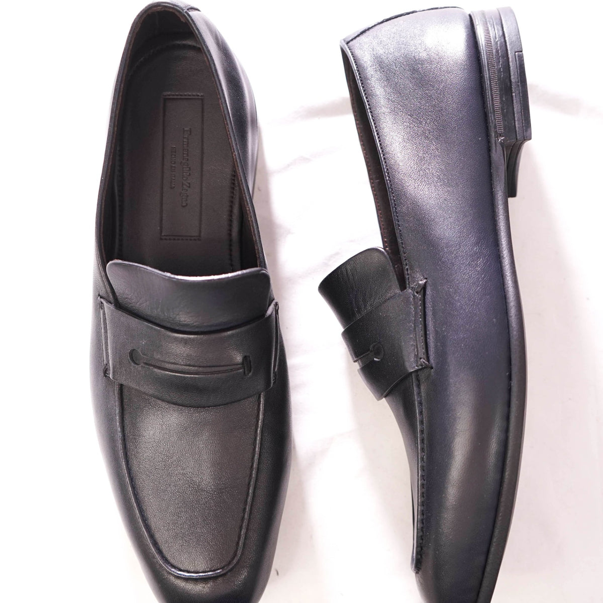 Mens Zegna Black Leather-Cashmere L\'asola Secondskin Penny Loafers Size 10.5 M‎ ZEGNA L main image 2