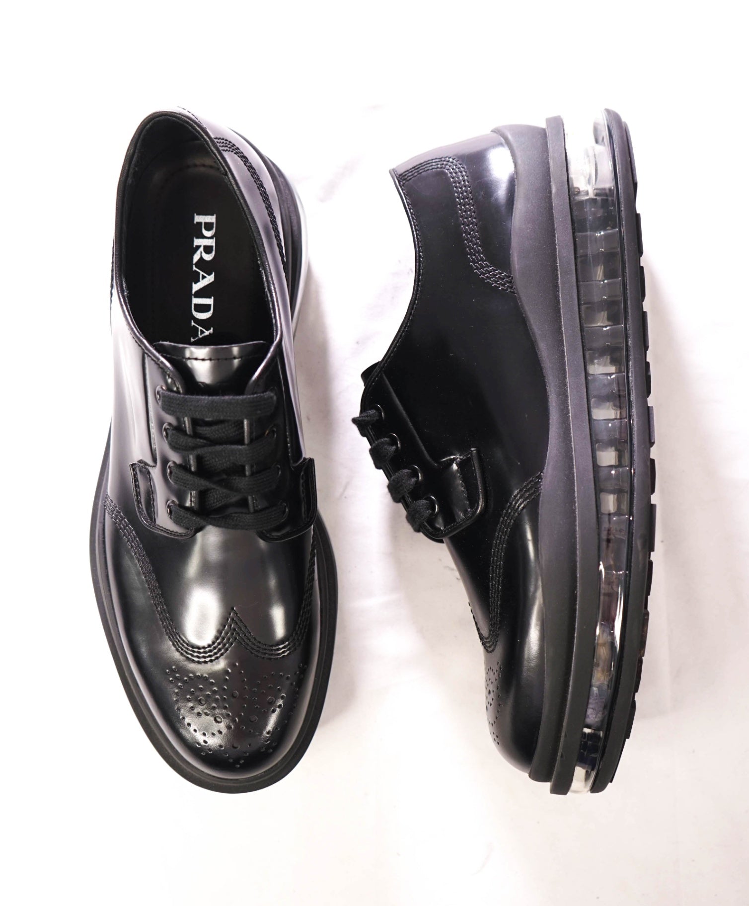 $1,050 PRADA - Black Leather Lug Sole Air Levitate Derby - US 10 (9 UK)