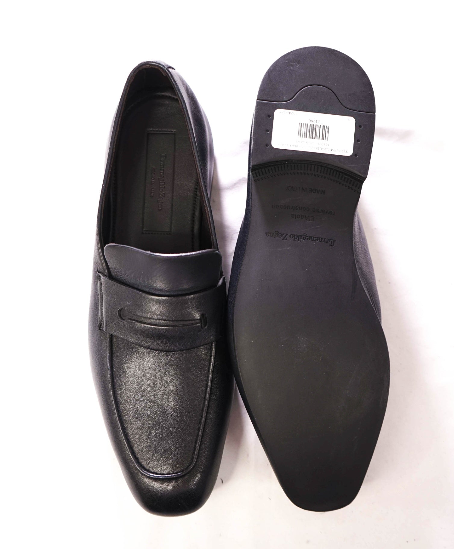 $950 ZEGNA - L'asola Black Leather Penny Loafers - US 9 (8UK)