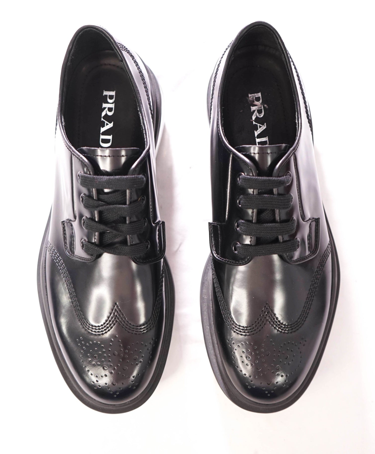 $1,050 PRADA - Black Leather Lug Sole Air Levitate Derby - US 10 (9 UK)