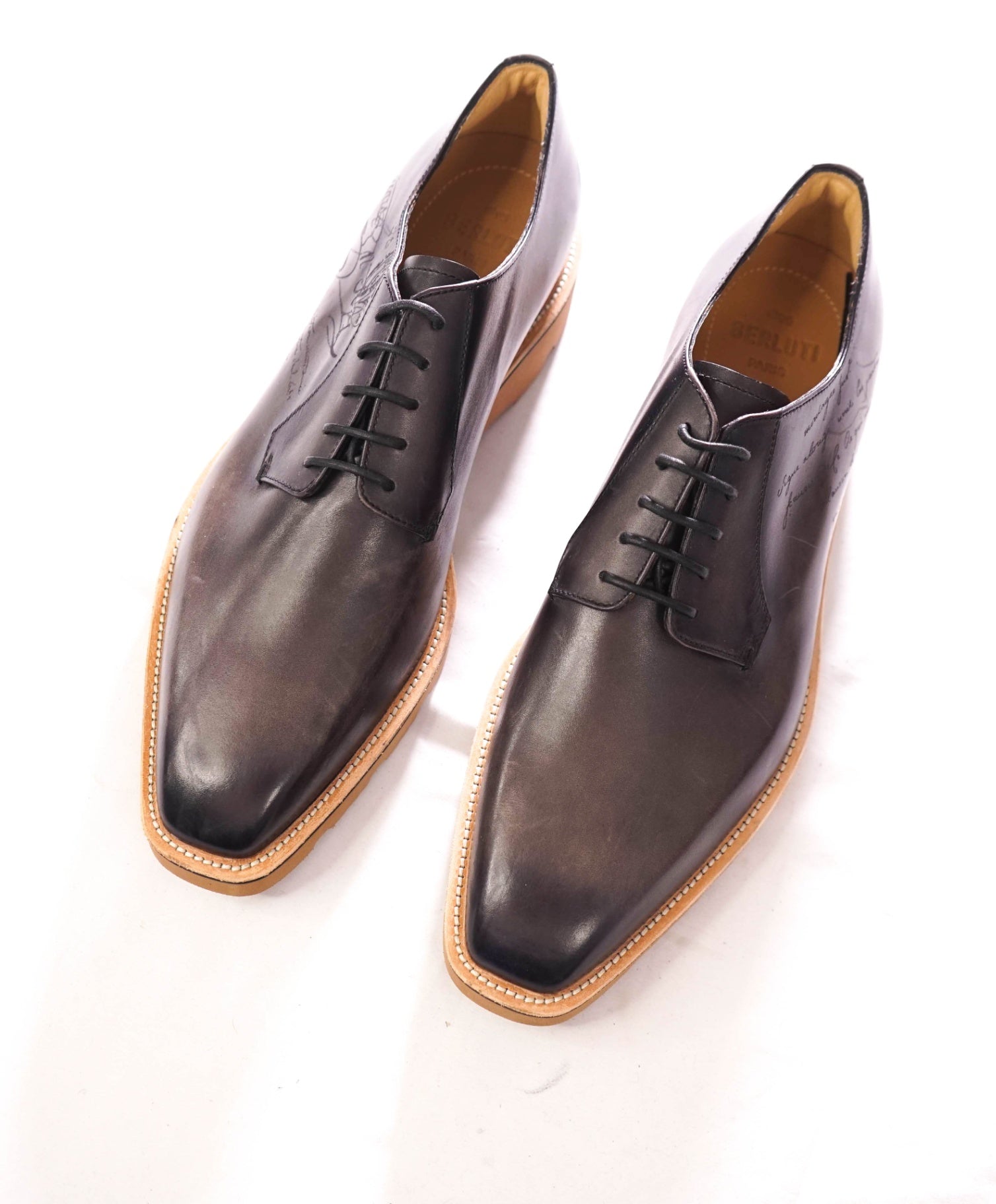 $2,300 BERLUTI - Gray Alessio SCRITTO Leather Derby - US 12 (UK11)