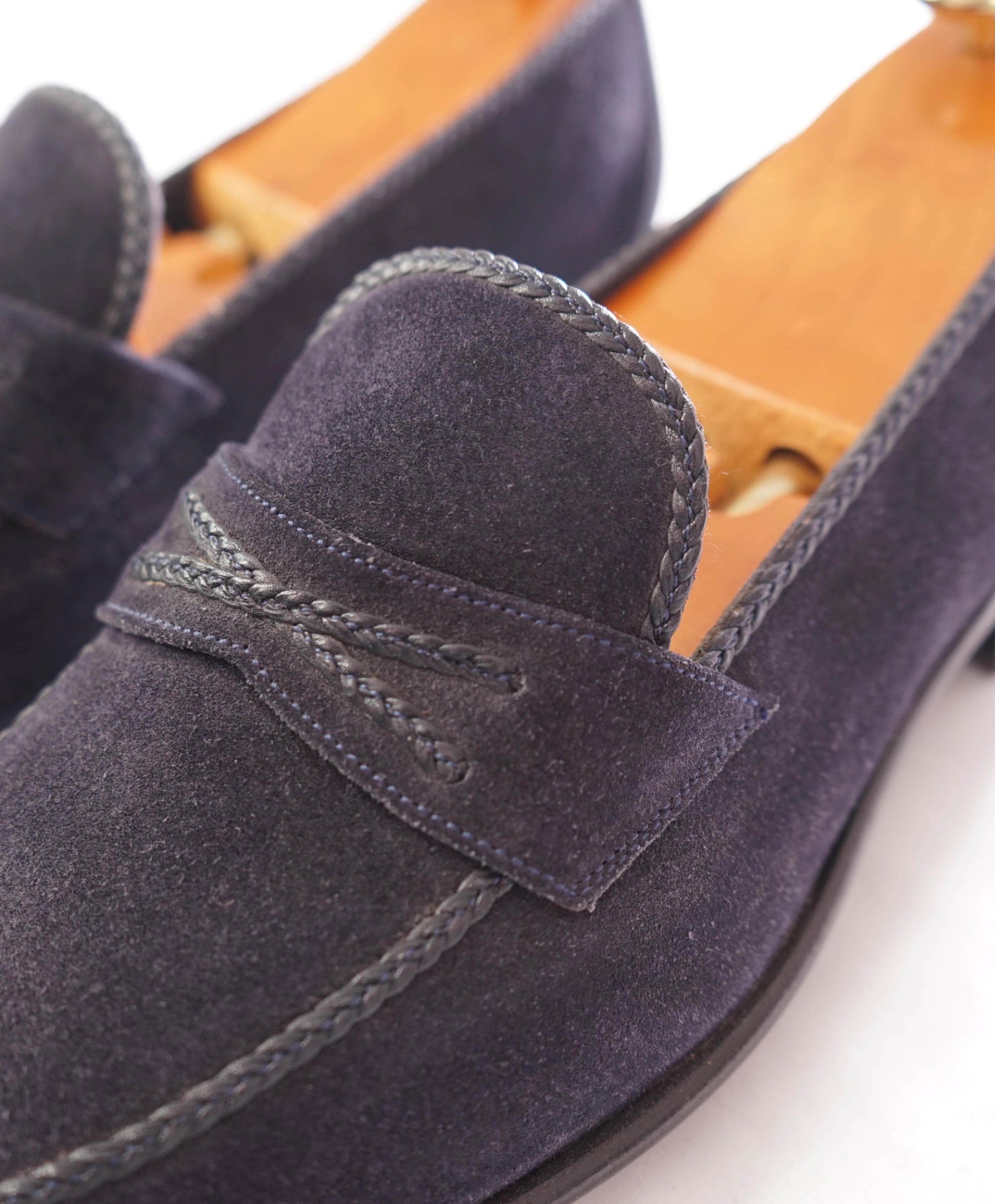 $1,100 A.TESTONI - Navy Unlined Suede Moc Penny Loafer - 8