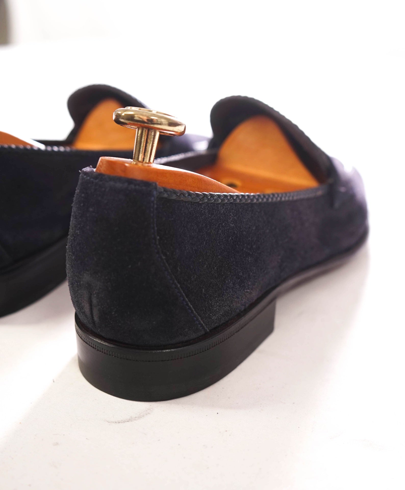 $1,100 A.TESTONI - Navy Unlined Suede Moc Penny Loafer - 8