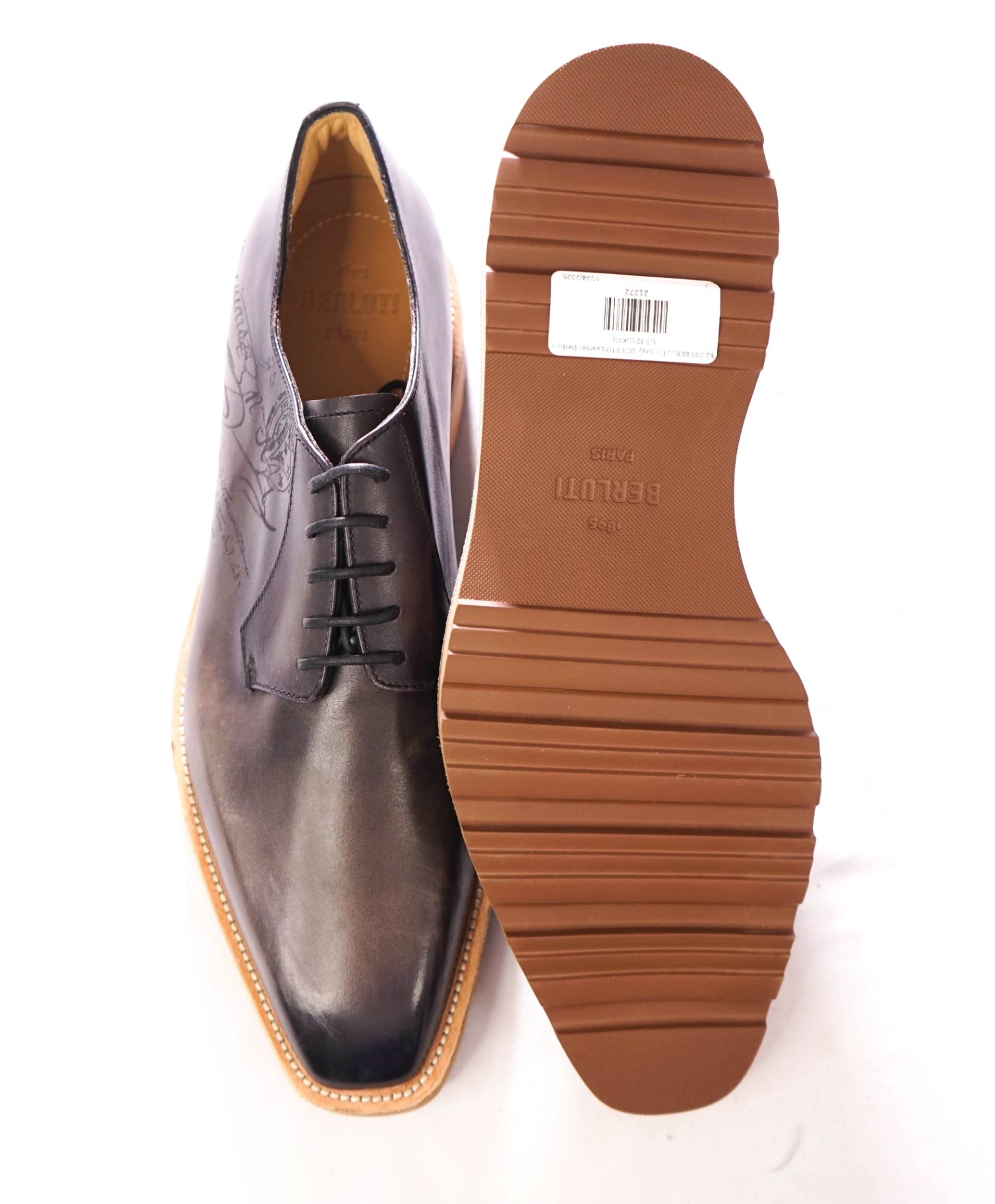 $2,300 BERLUTI - Gray Alessio SCRITTO Leather Derby - US 12 (UK11)