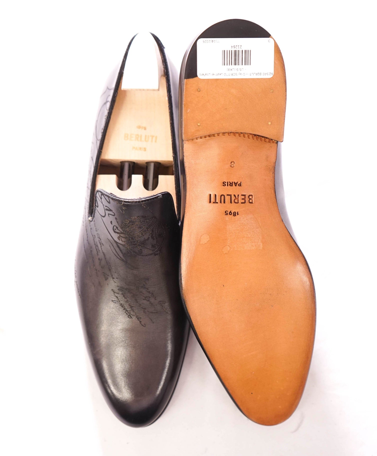 $2,540 BERLUTI - Gray SCRITTO Leather Loafers - US 9 (UK8)