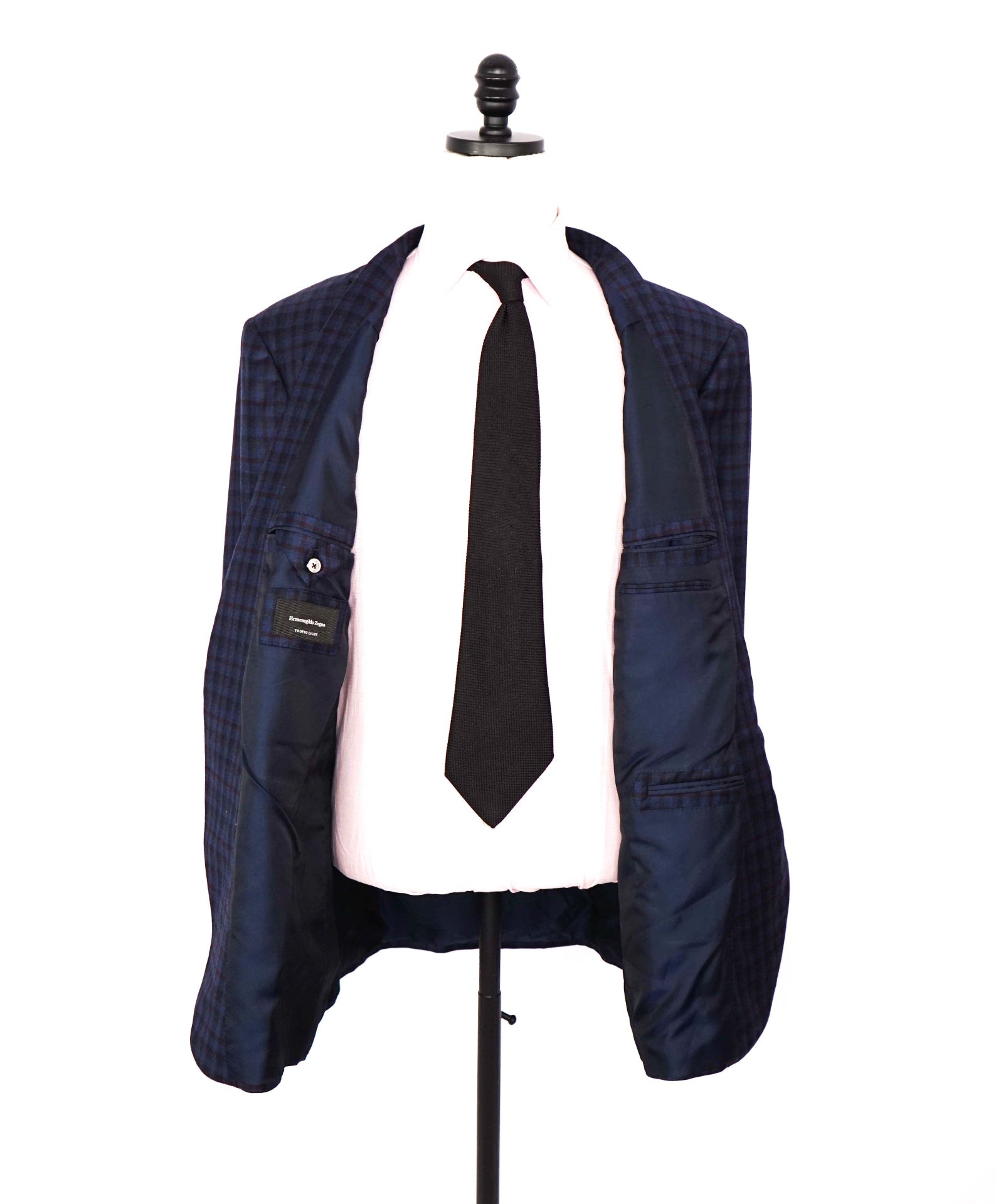 $3,290 ZEGNA - "TROFEO LIGHT" Blue/Burgundy Plaid Flannel Blazer - 48R