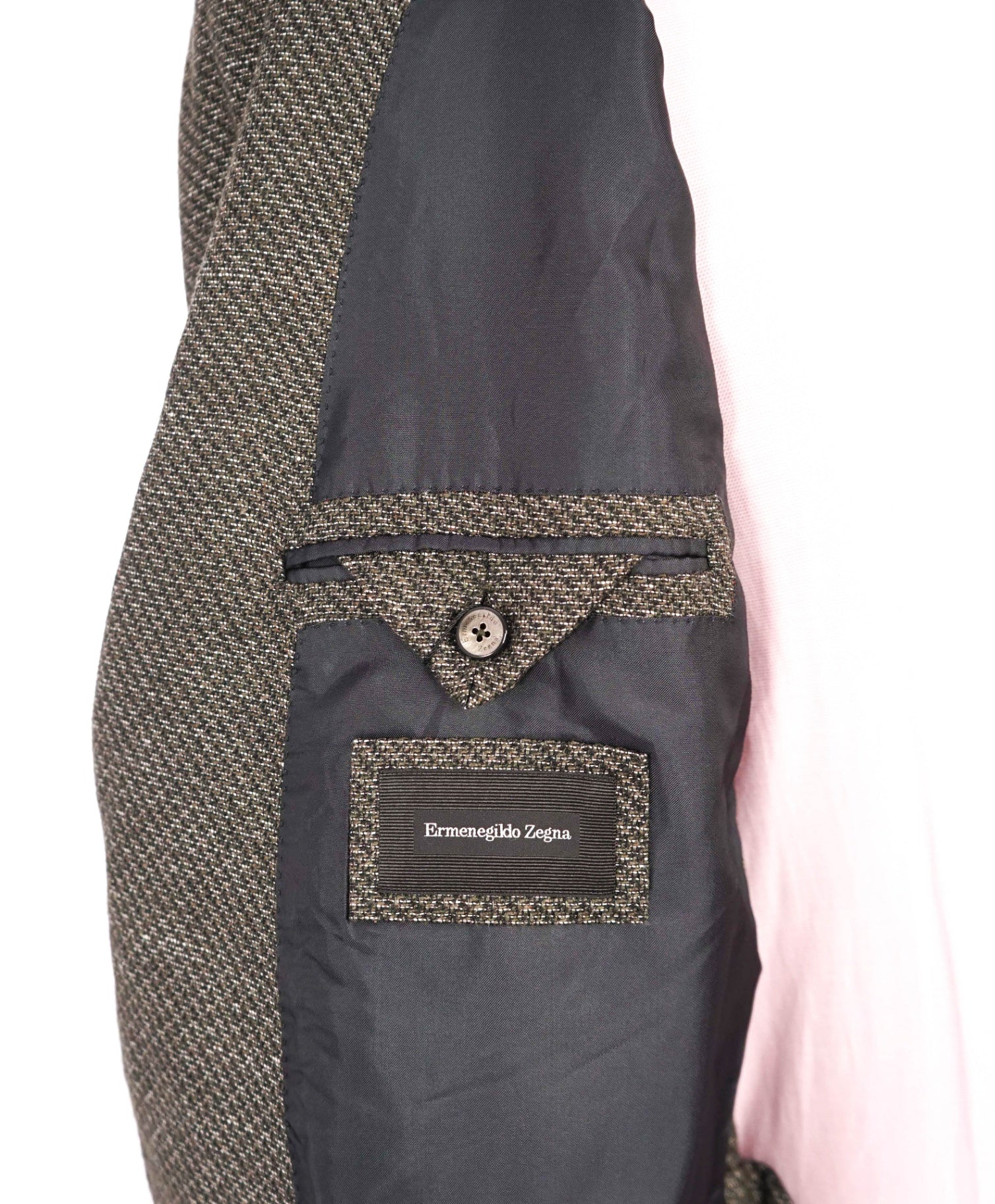 $2,695 ZEGNA - Geometric Green Silk/Linen/Wool Blazer- 46L