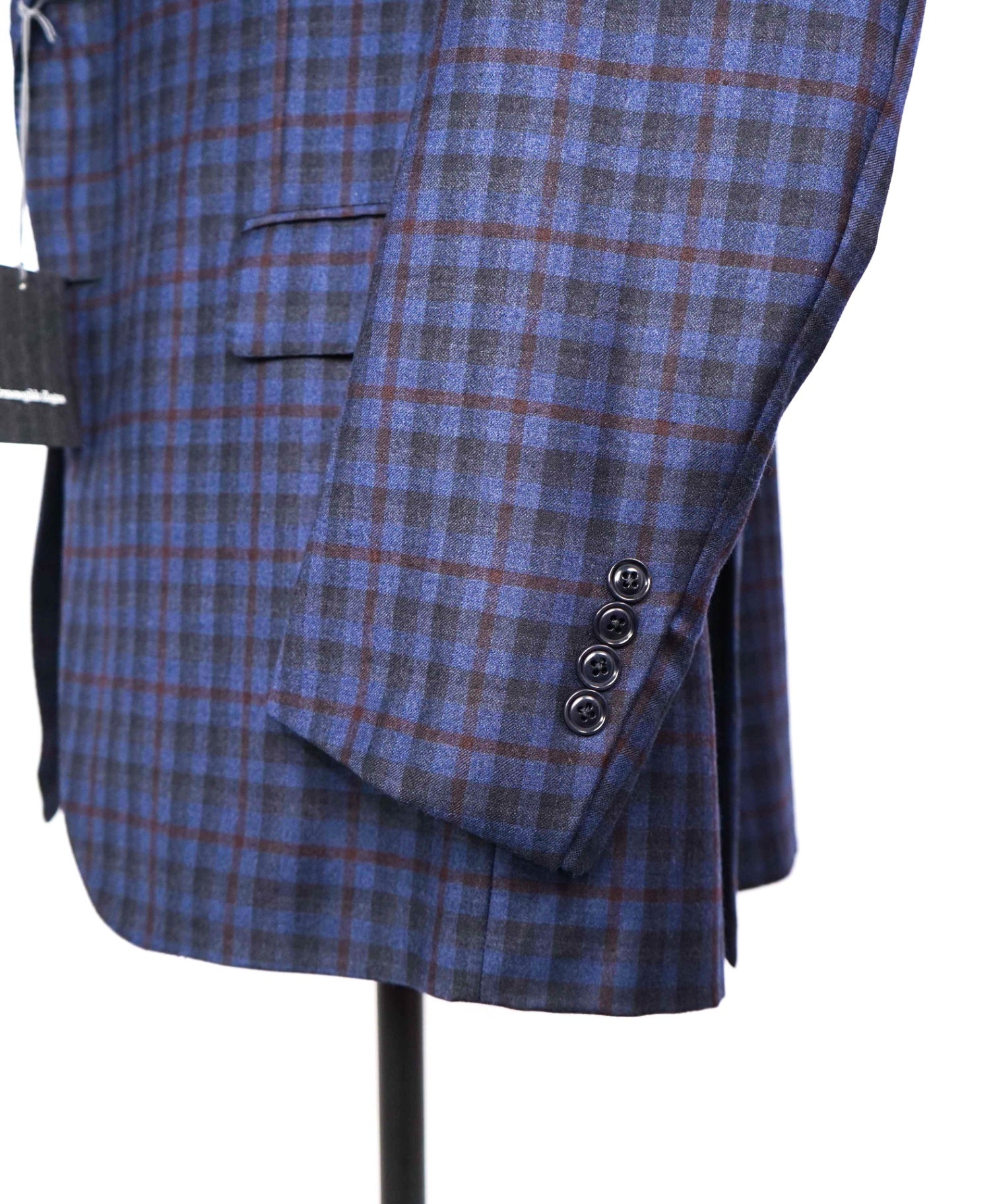 $3,290 ZEGNA - "TROFEO LIGHT" Blue/Burgundy Plaid Flannel Blazer - 48R