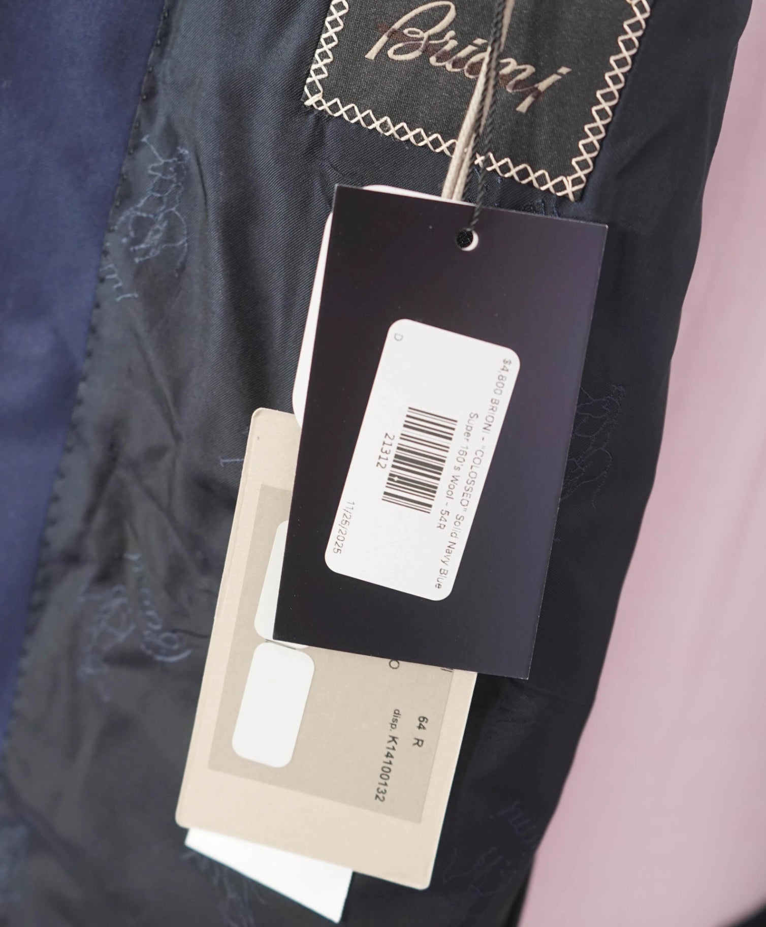 $4,800 BRIONI - "COLOSSEO" Solid Navy Super 160's Wool - 54R US