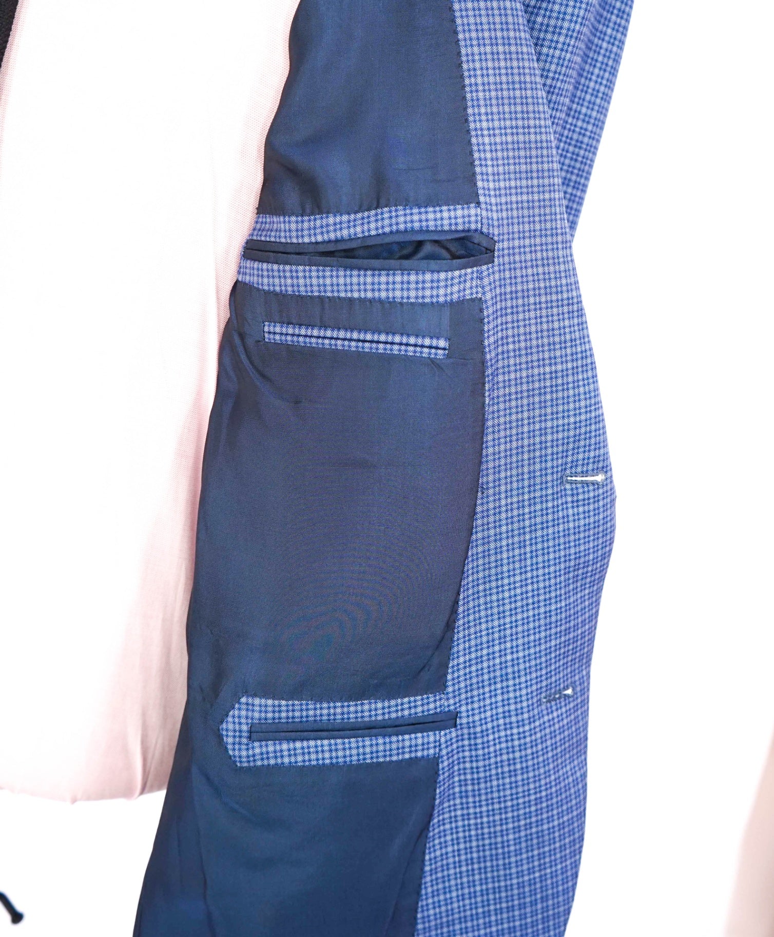 $3,290 ZEGNA - Blue Micro Check "LANA SUPERFINE" Blazer- 46R