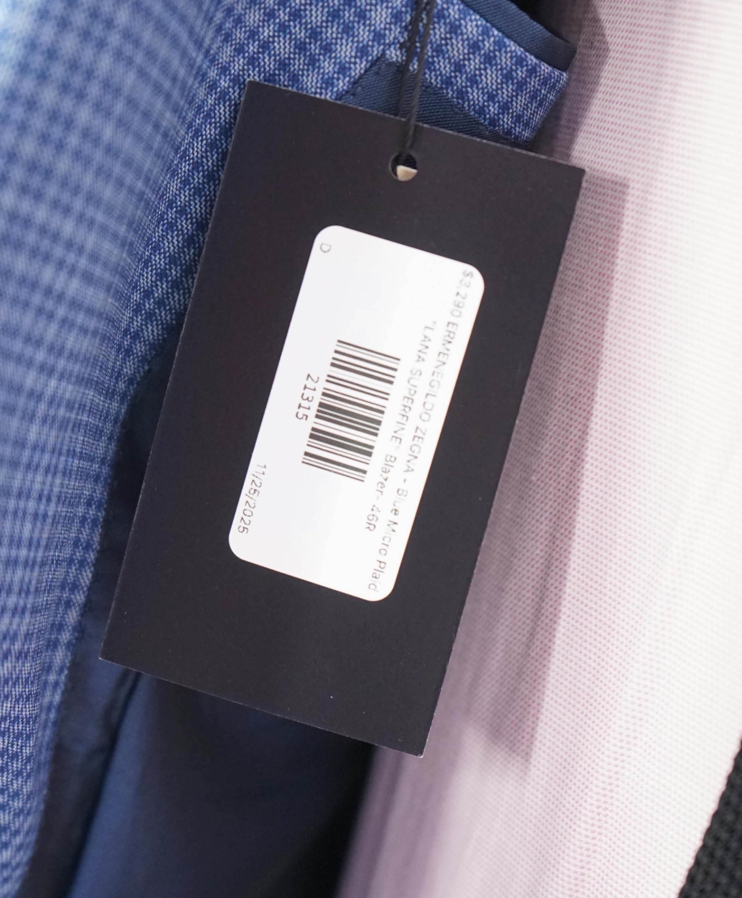 $3,290 ZEGNA - Blue Micro Check "LANA SUPERFINE" Blazer- 46R