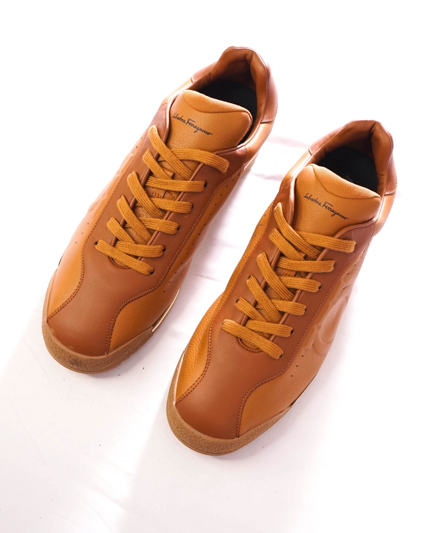 $750 FERRAGAMO - 70's Inspired Brown Leather Sneakers - 10 M