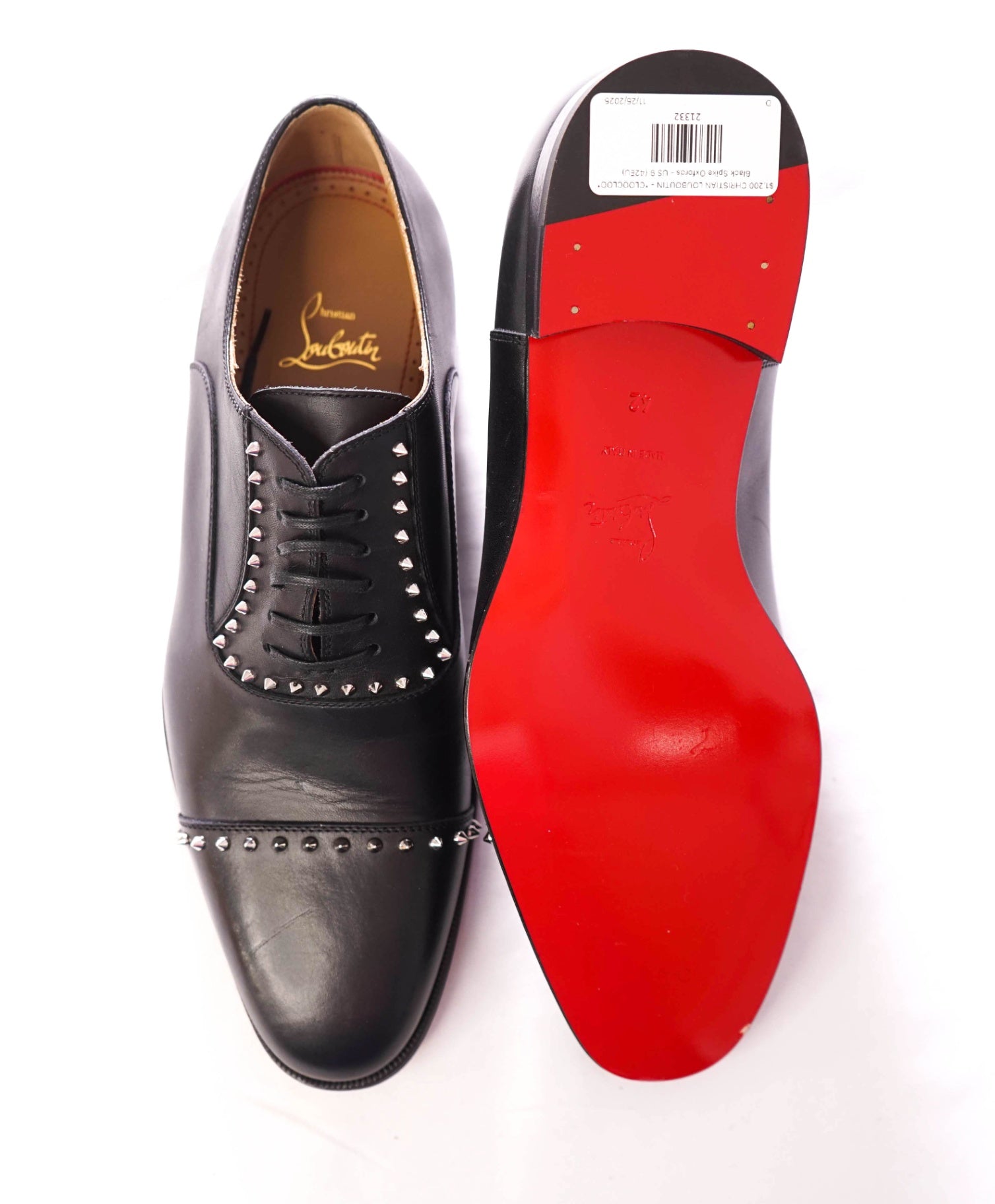 $1,200 CHRISTIAN LOUBOUTIN - *CLOOCLOO* Black Spike Oxfords -  US 9 (42EU)