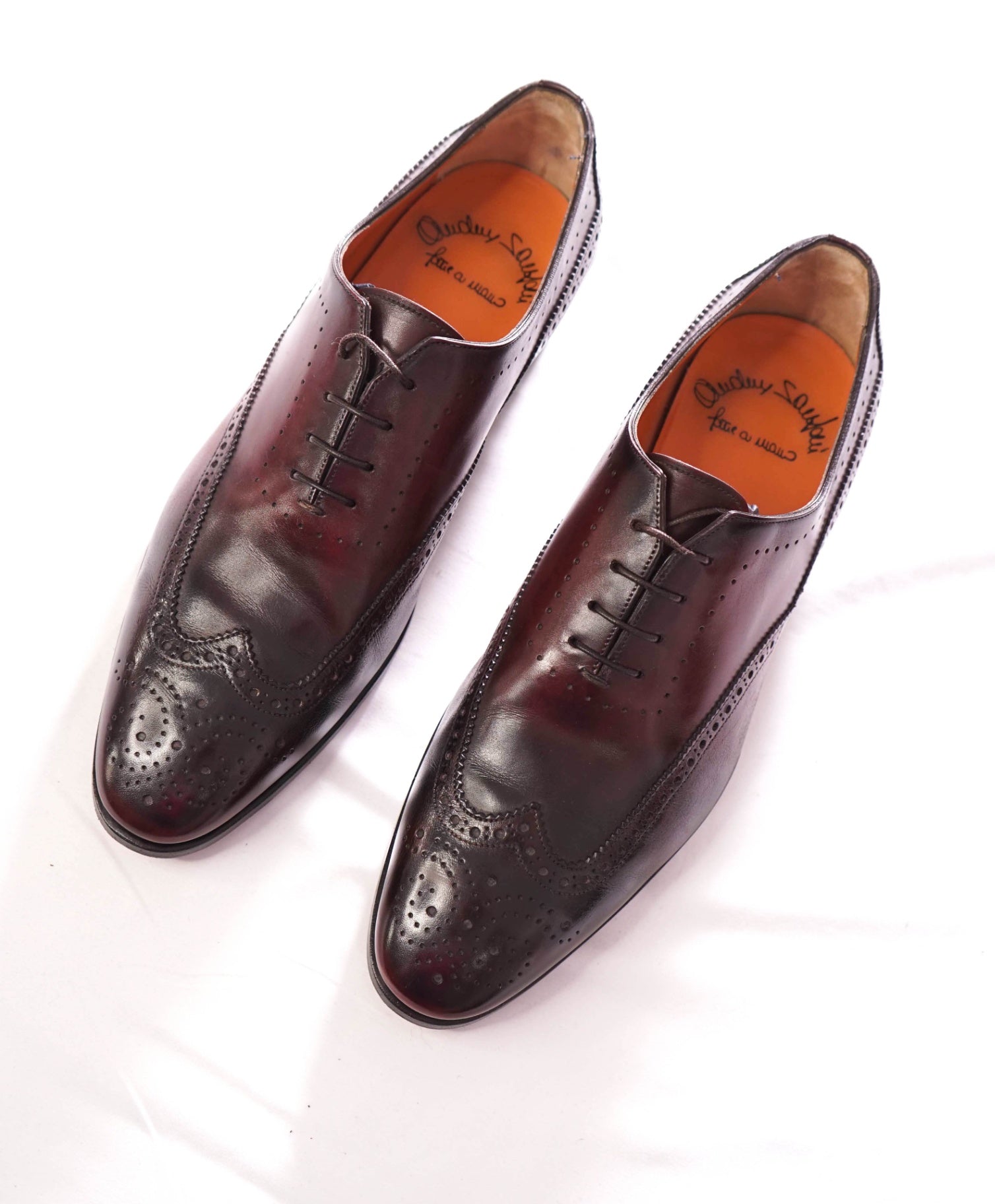 $1,295 SANTONI - "Fatte A Mano" Plum Handmade Oxford - US 11.5 (10.5UK)