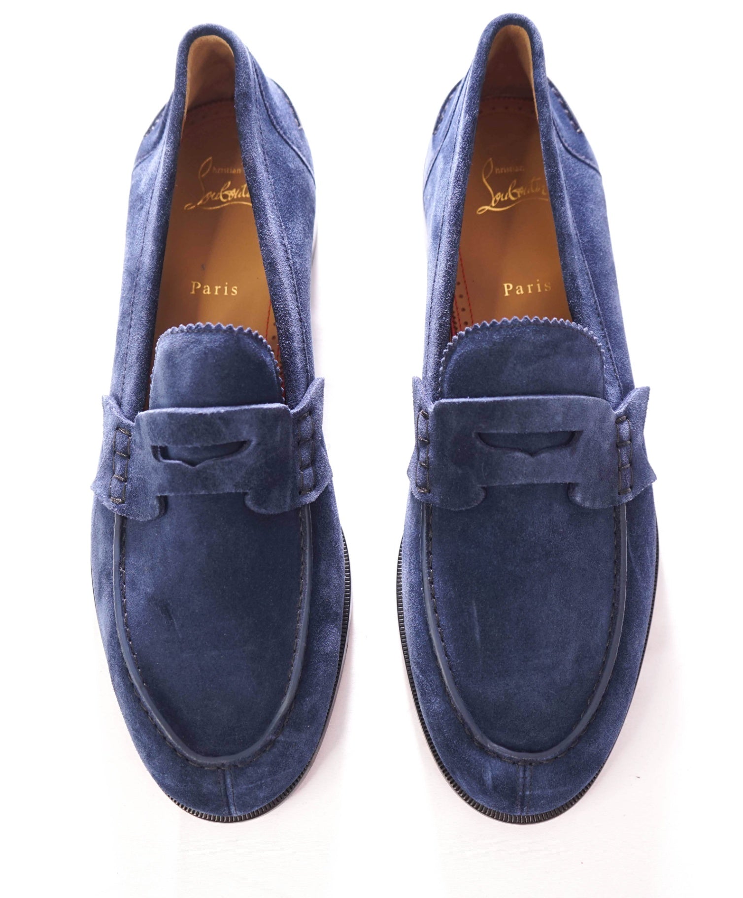 $1,445 CHRISTIAN LOUBOUTIN - *PENNY* Blue Suede Loafers - US 13 (46EU)