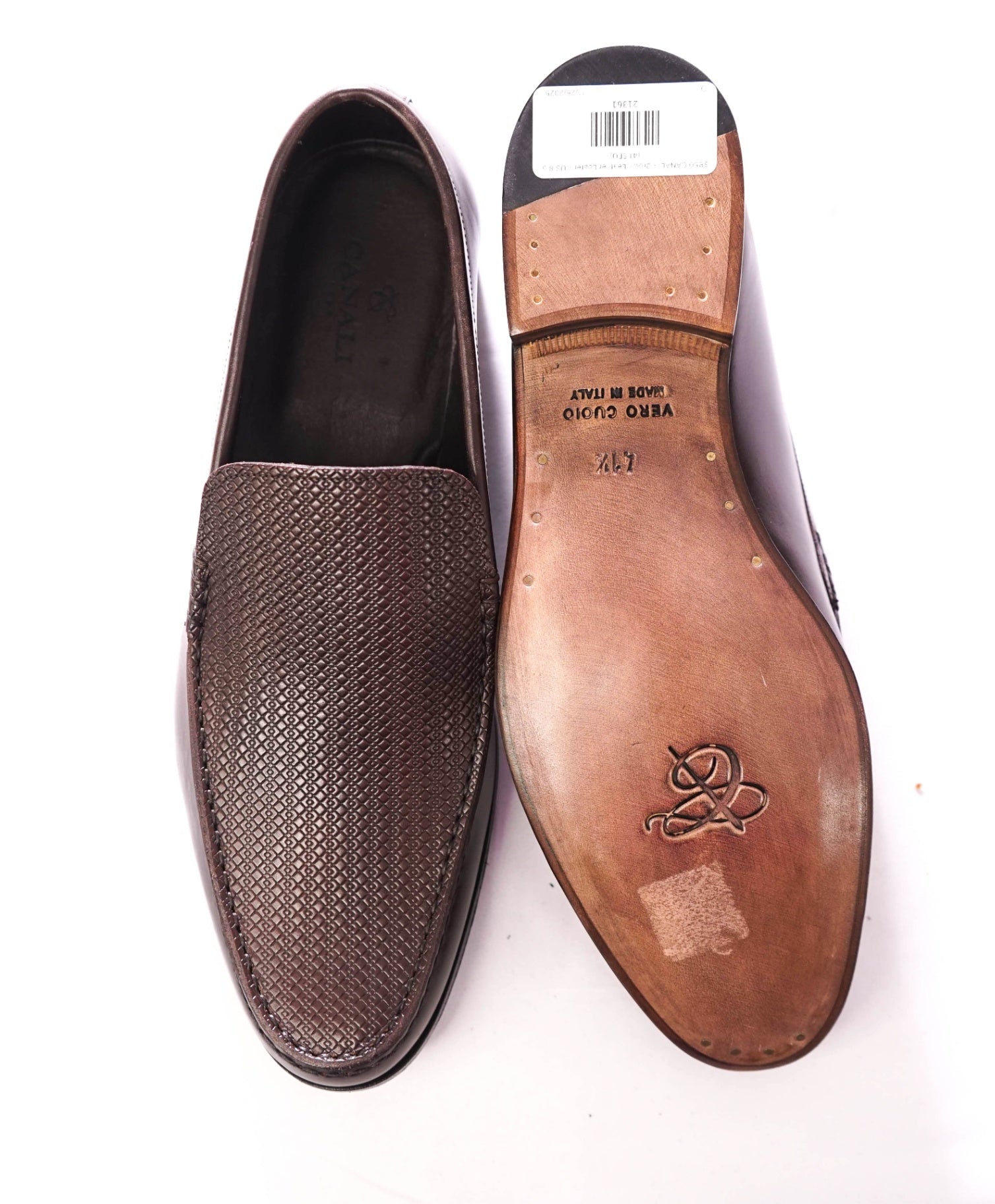 $850 CANALI - Brown Textured Leather Loafer - US 8.5 (41.5EU)