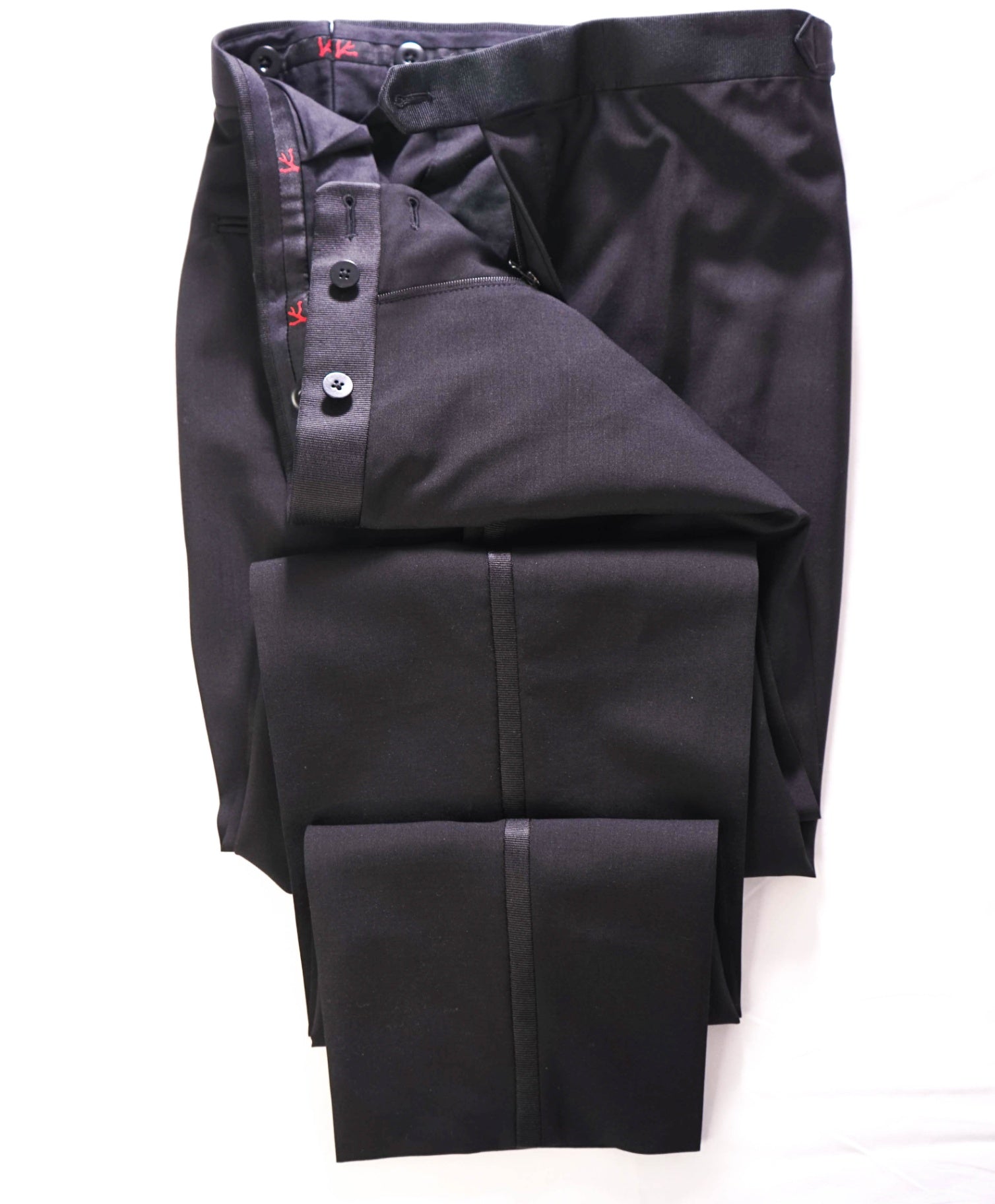 $995 ISAIA - "Custom For JOE MANGANIELLO" Black Tuxedo Pants - 35W