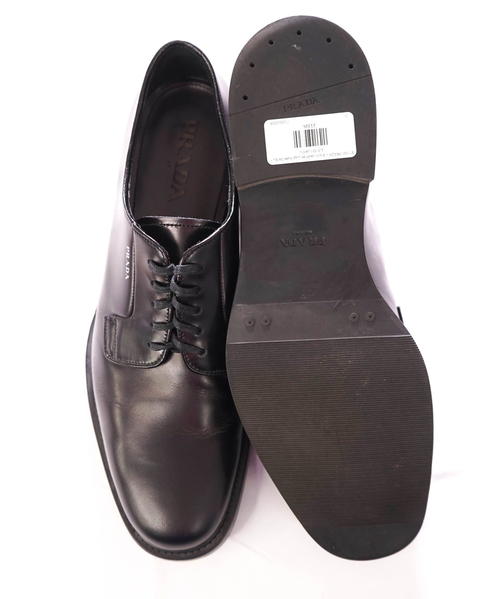 $1,150 PRADA - Black Leather Lug-Sole Derby - US 12 (UK11)