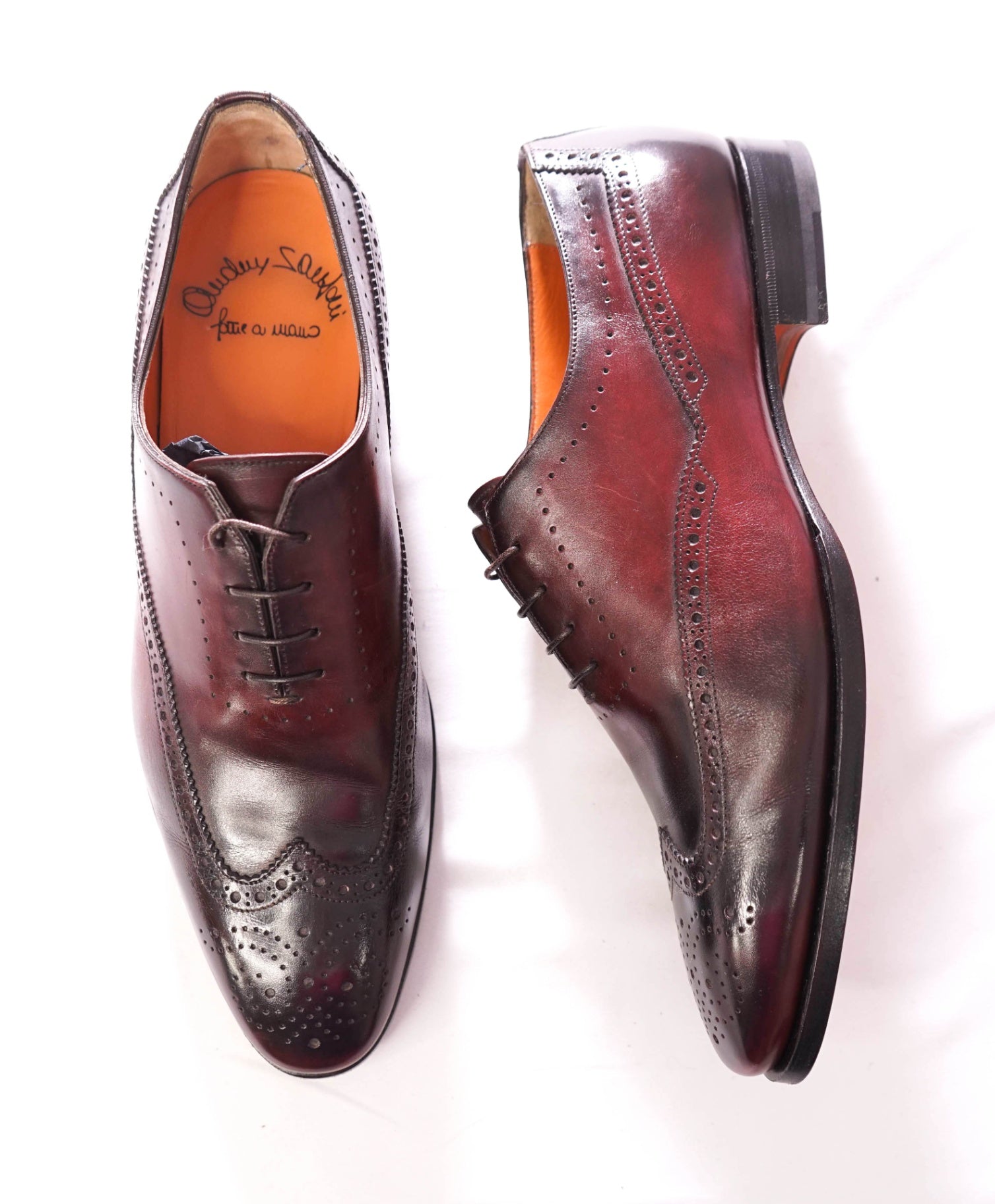 $1,295 SANTONI - "Fatte A Mano" Plum Handmade Oxford - US 11.5 (10.5UK)
