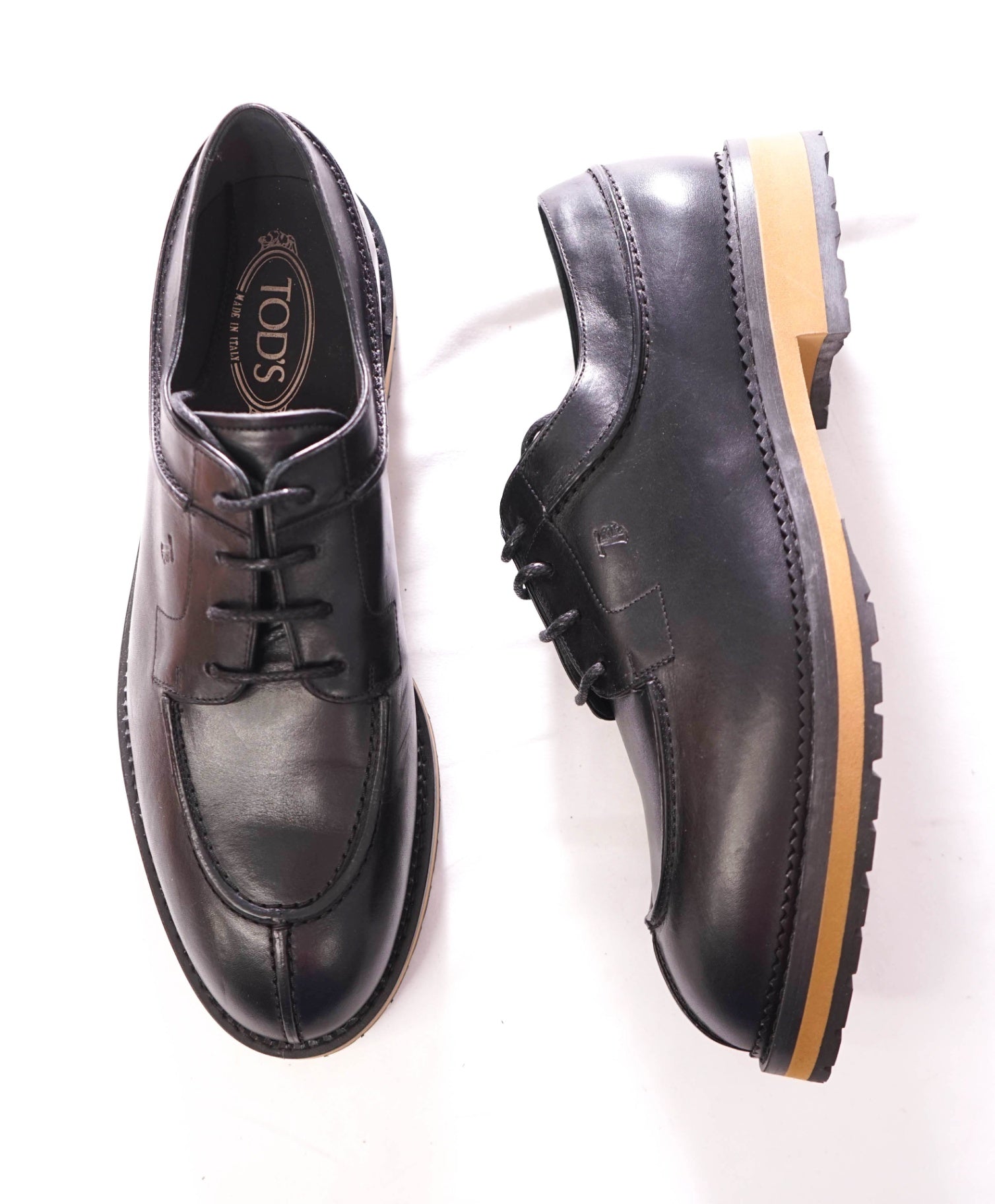$985 TOD'S - Black Leather LUG SOLE Derby - US 11 (UK10)