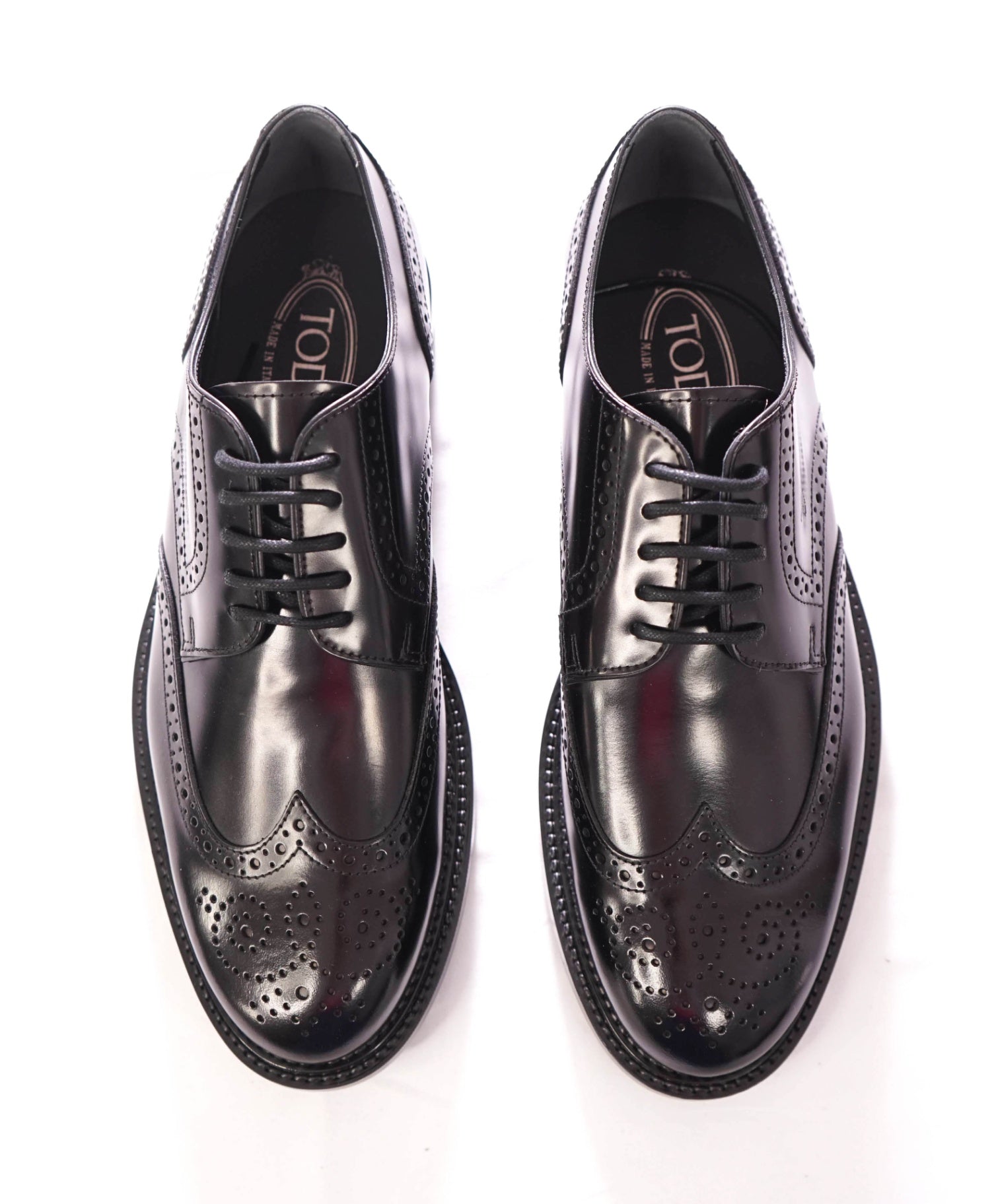 $750 TOD'S - Black Wingtip Leather Derby - US 8.5 (7.5UK)