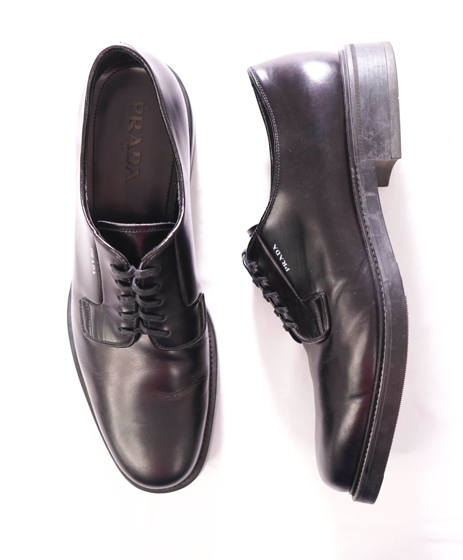 $1,150 PRADA - Black Leather Lug-Sole Derby - US 12 (UK11)