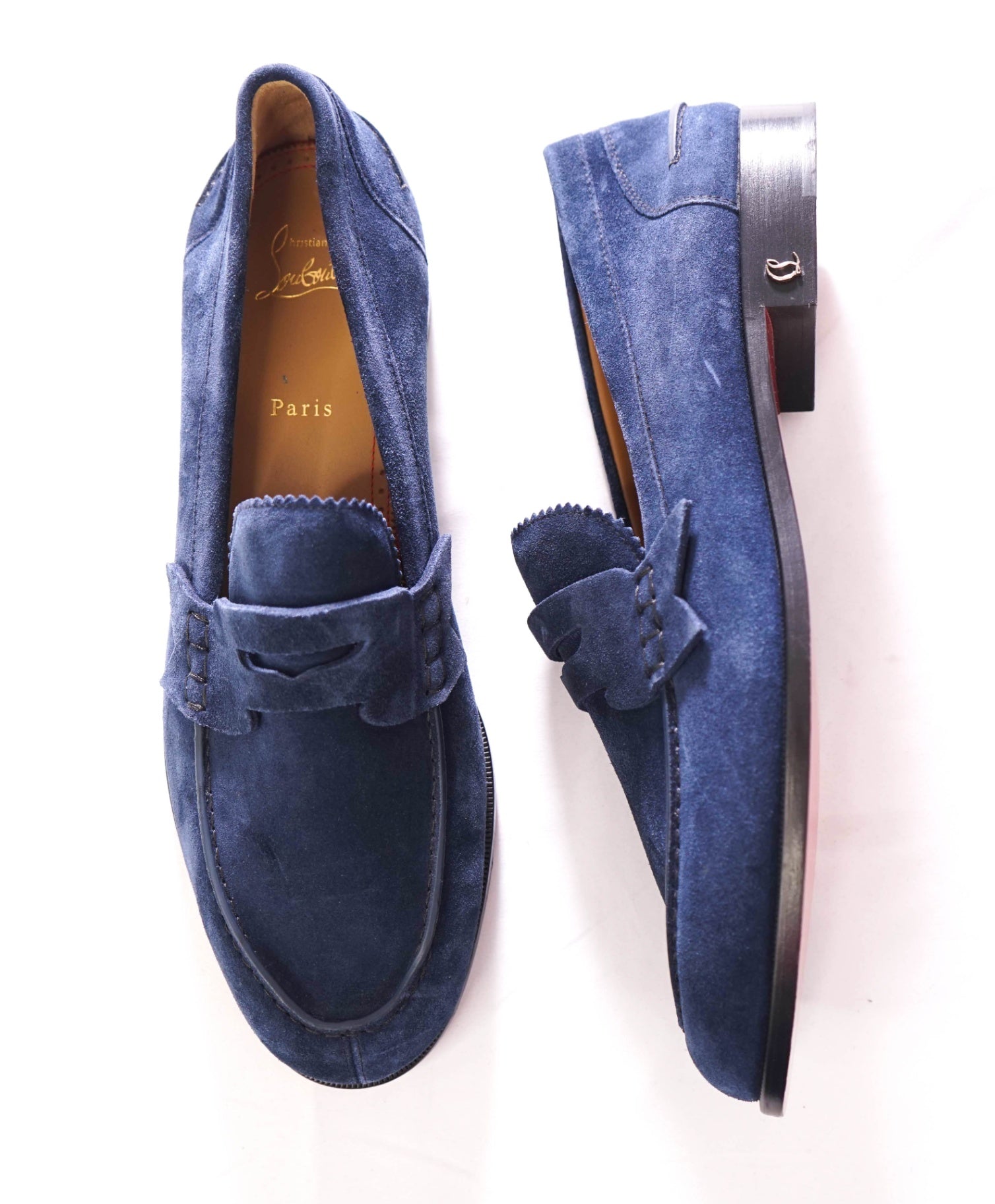 $1,445 CHRISTIAN LOUBOUTIN - *PENNY* Blue Suede Loafers - US 13 (46EU)