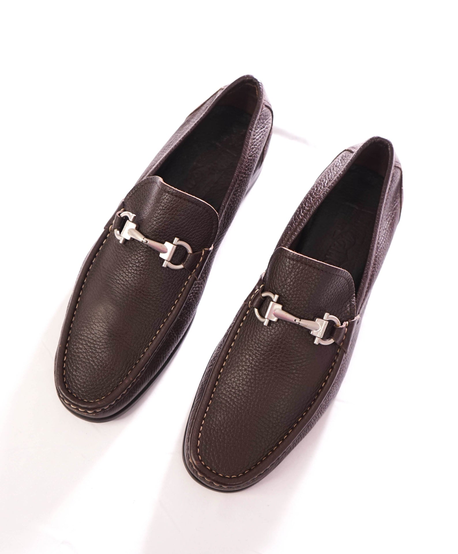 $895 FERRAGAMO - "MAGNIFICO" Brown Leather Loafers - 9.5 EE