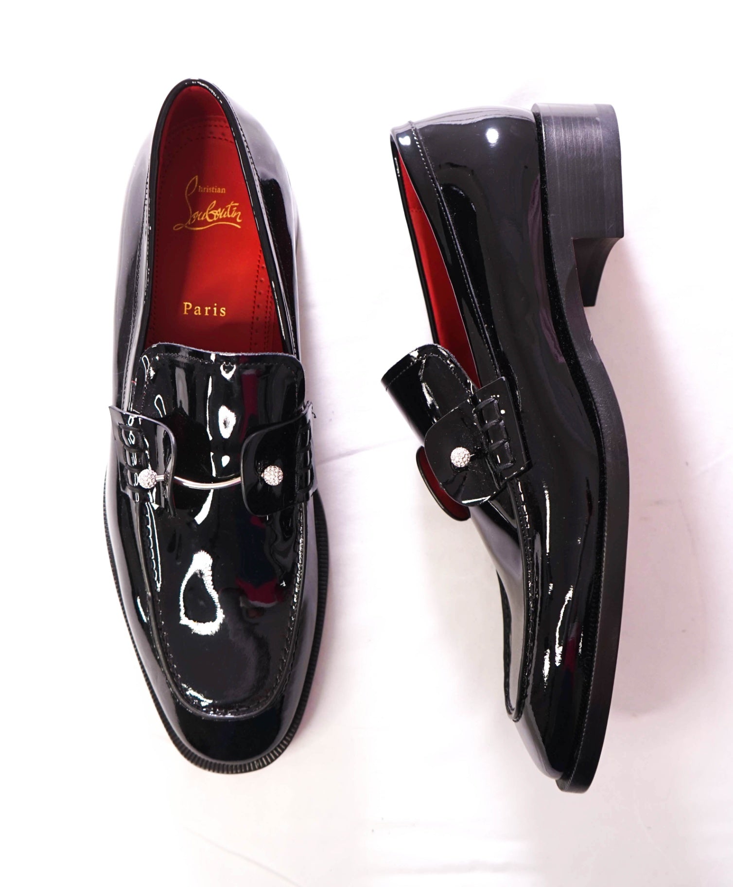 $1,295 CHRISTIAN LOUBOUTIN  - *CHAMBELIMOC NIGHT STRASS* Black Patent Leather Loafers - US 10 (43EU)