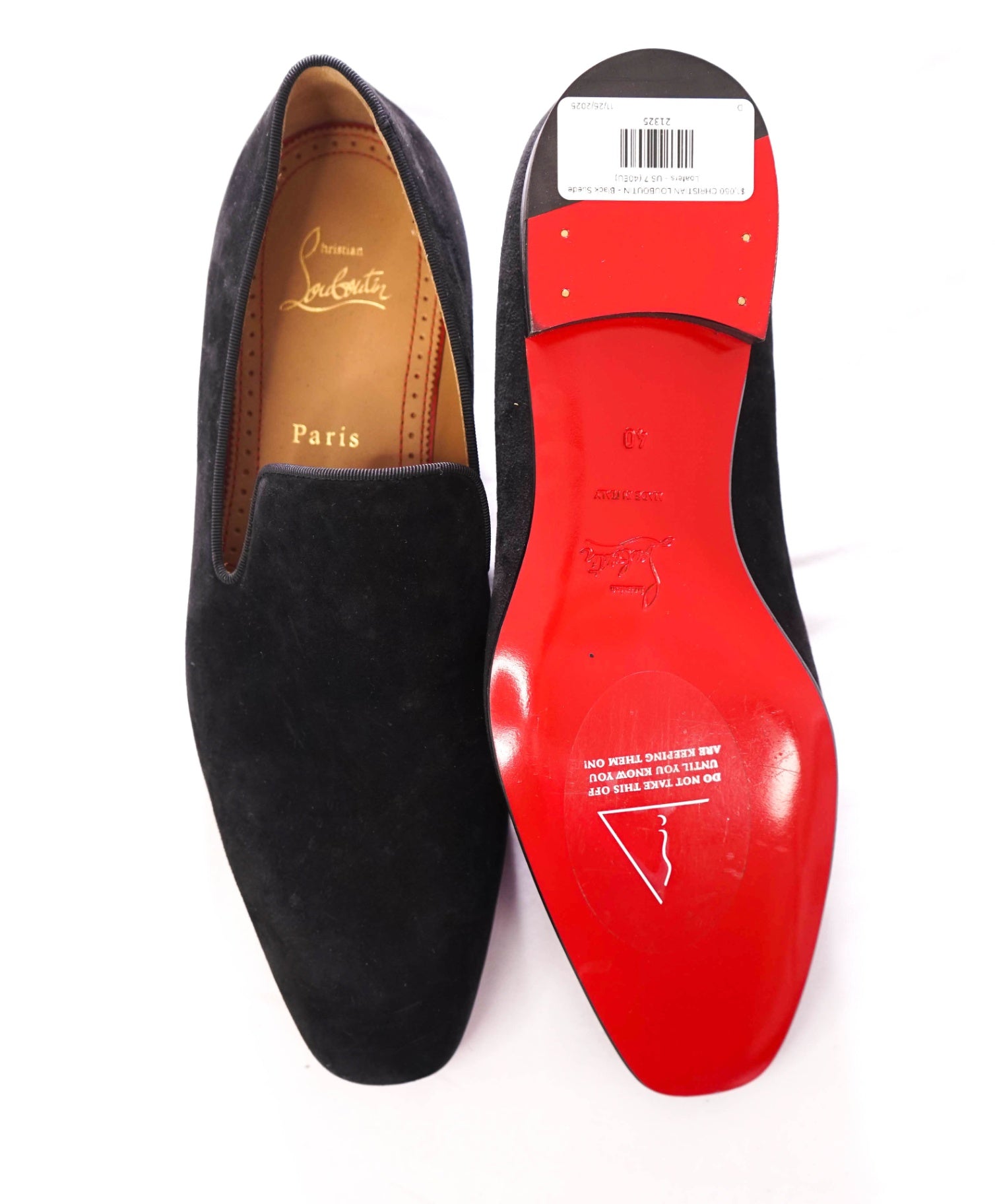 $1,050 CHRISTIAN LOUBOUTIN - Black Suede Loafers - US 7 (40EU)