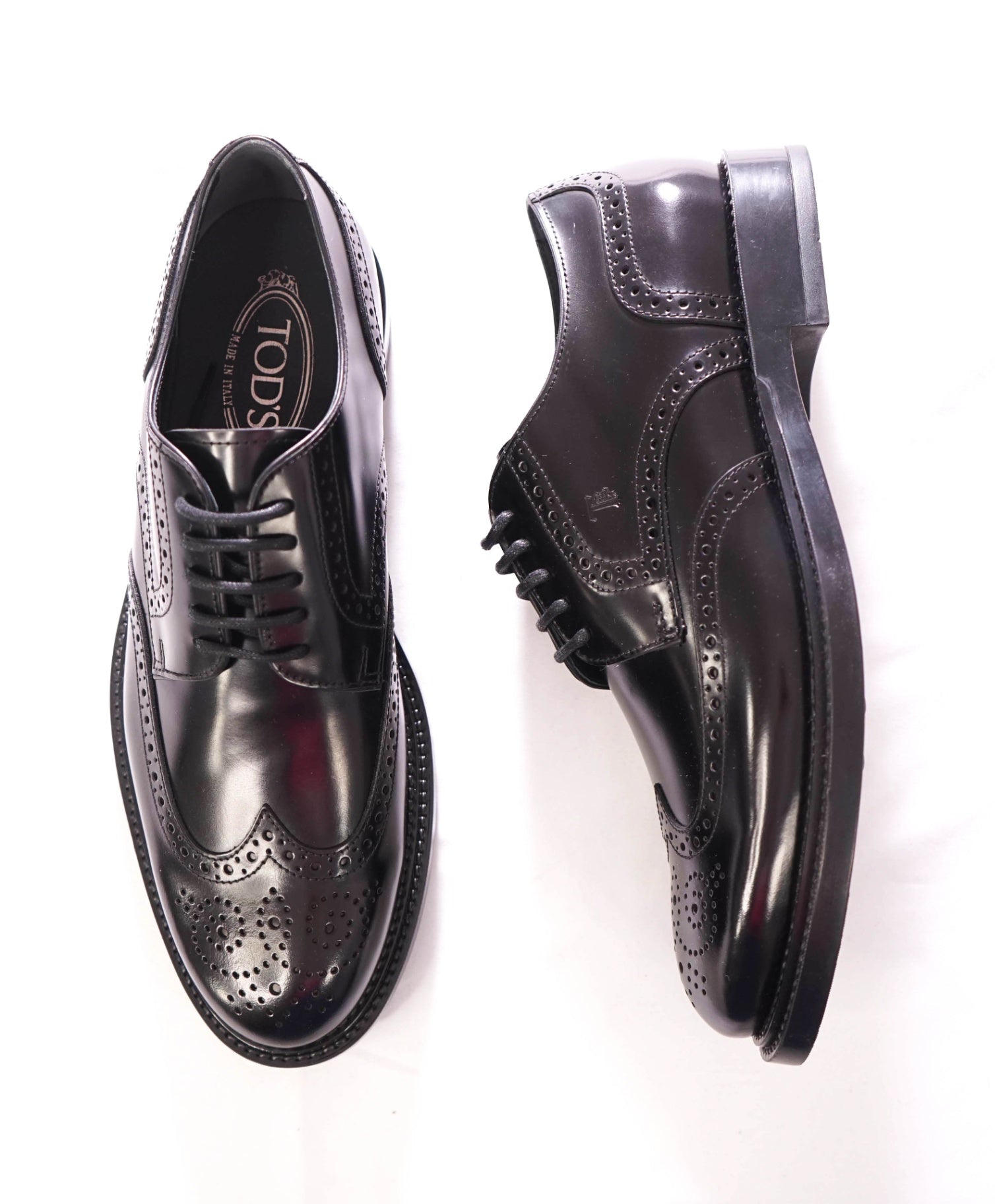 $750 TOD'S - Black Wingtip Leather Derby - US 8.5 (7.5UK)
