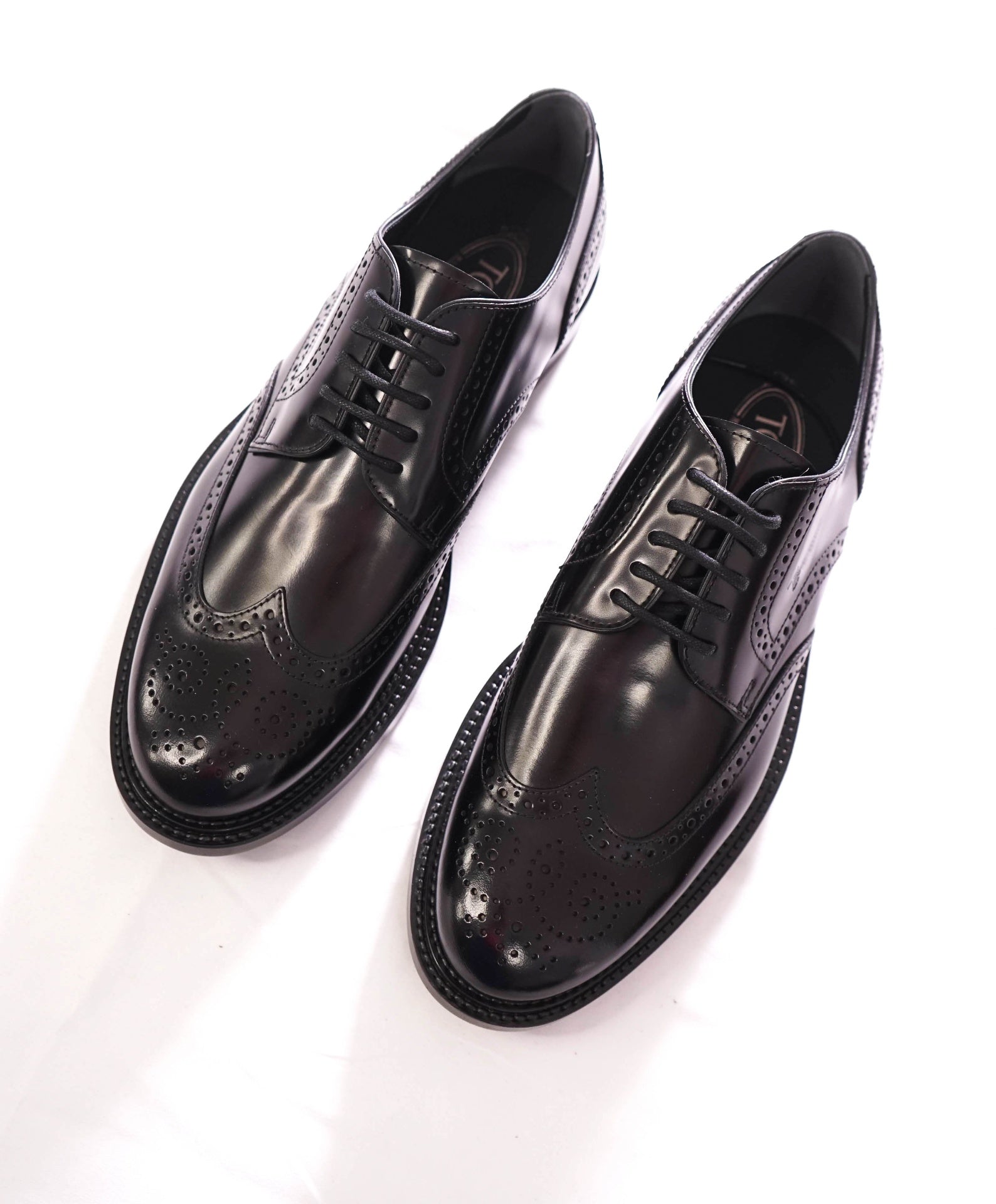 $750 TOD'S - Black Wingtip Leather Derby - US 8.5 (7.5UK)