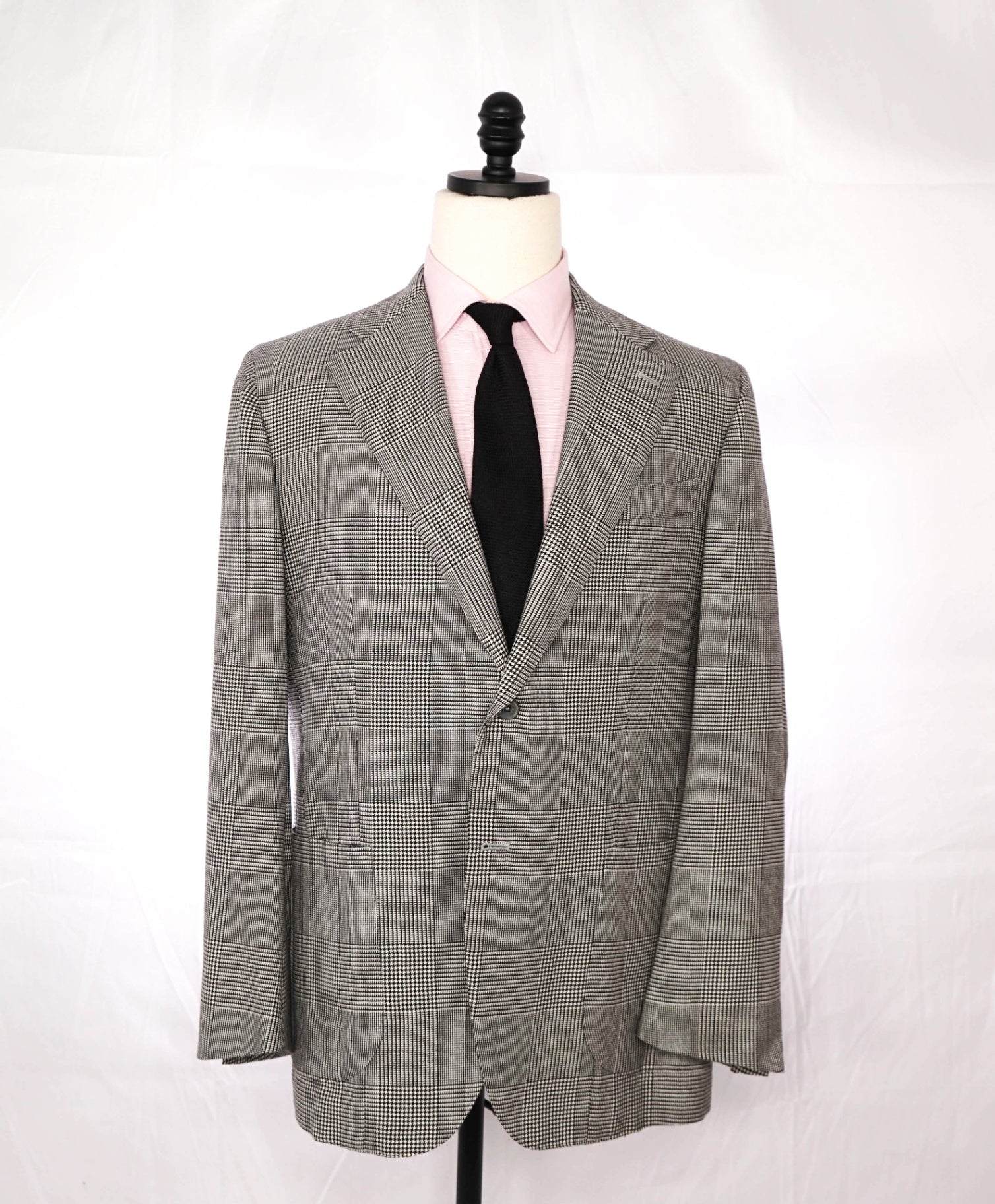 $2,995 ISAIA - Ivory/Black Plaid Houndstooth Flannel Wool Blazer - 46R