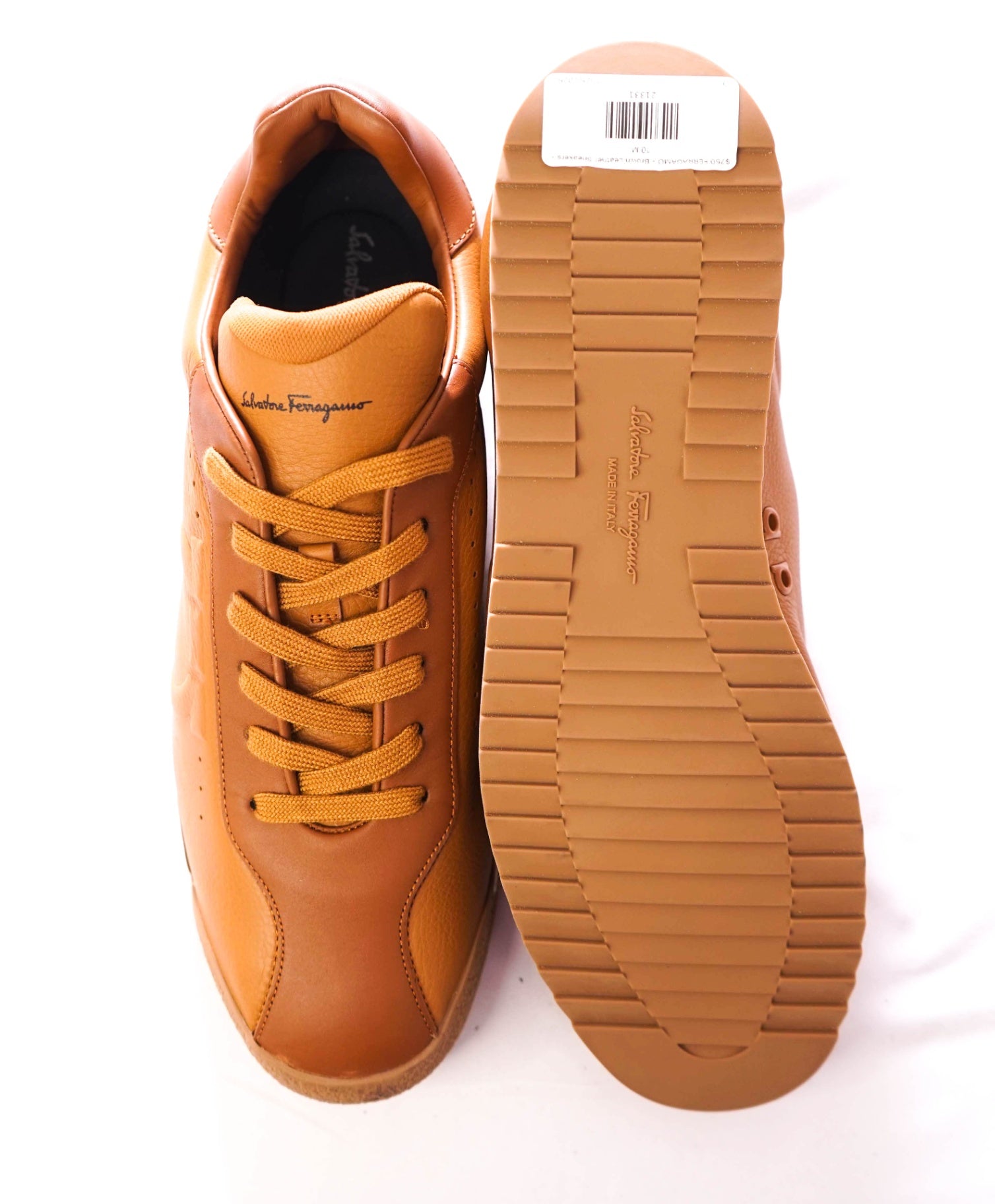 $750 FERRAGAMO - 70's Inspired Brown Leather Sneakers - 10 M