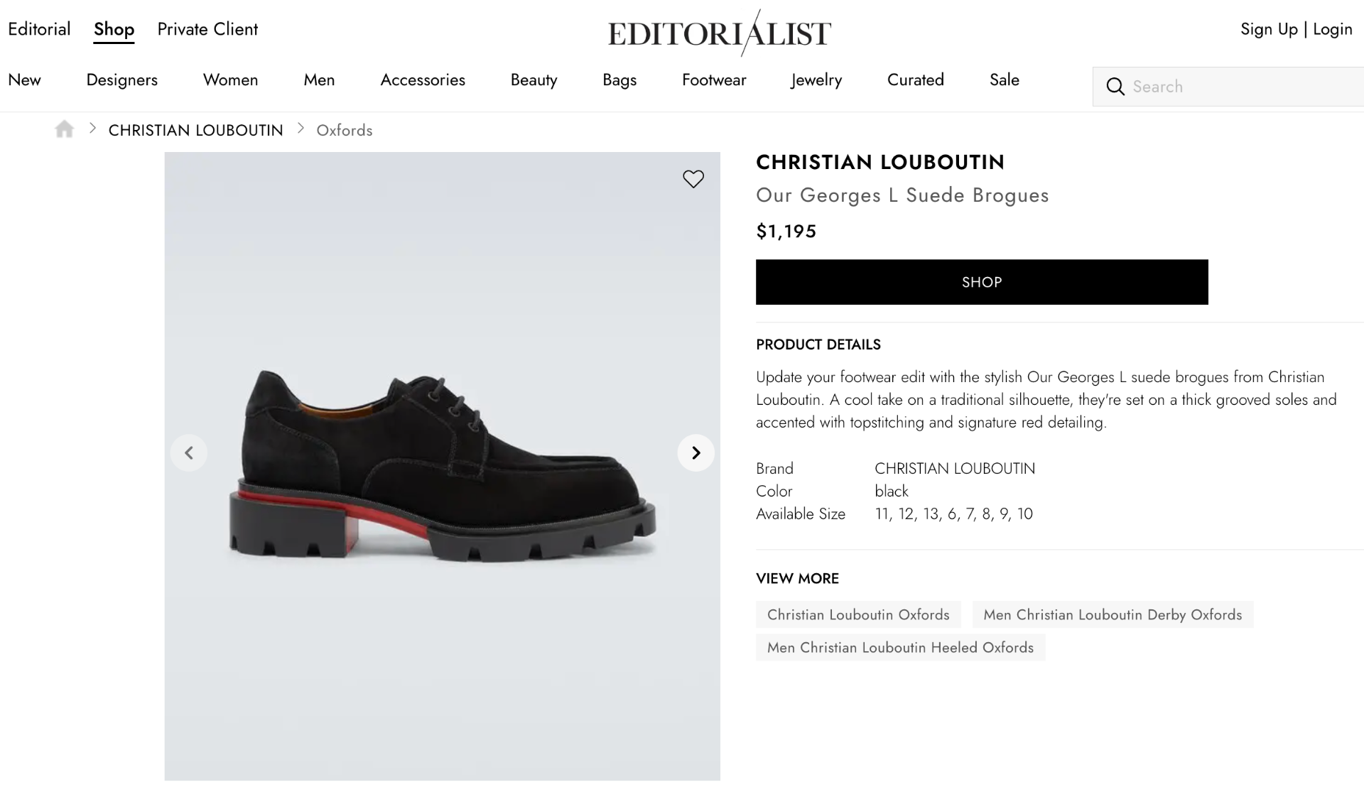 $1,195 CHRISTIAN LOUBOUTIN - "Our Georges L" Lug Sole Derby - US 8.5 (41.5EU)