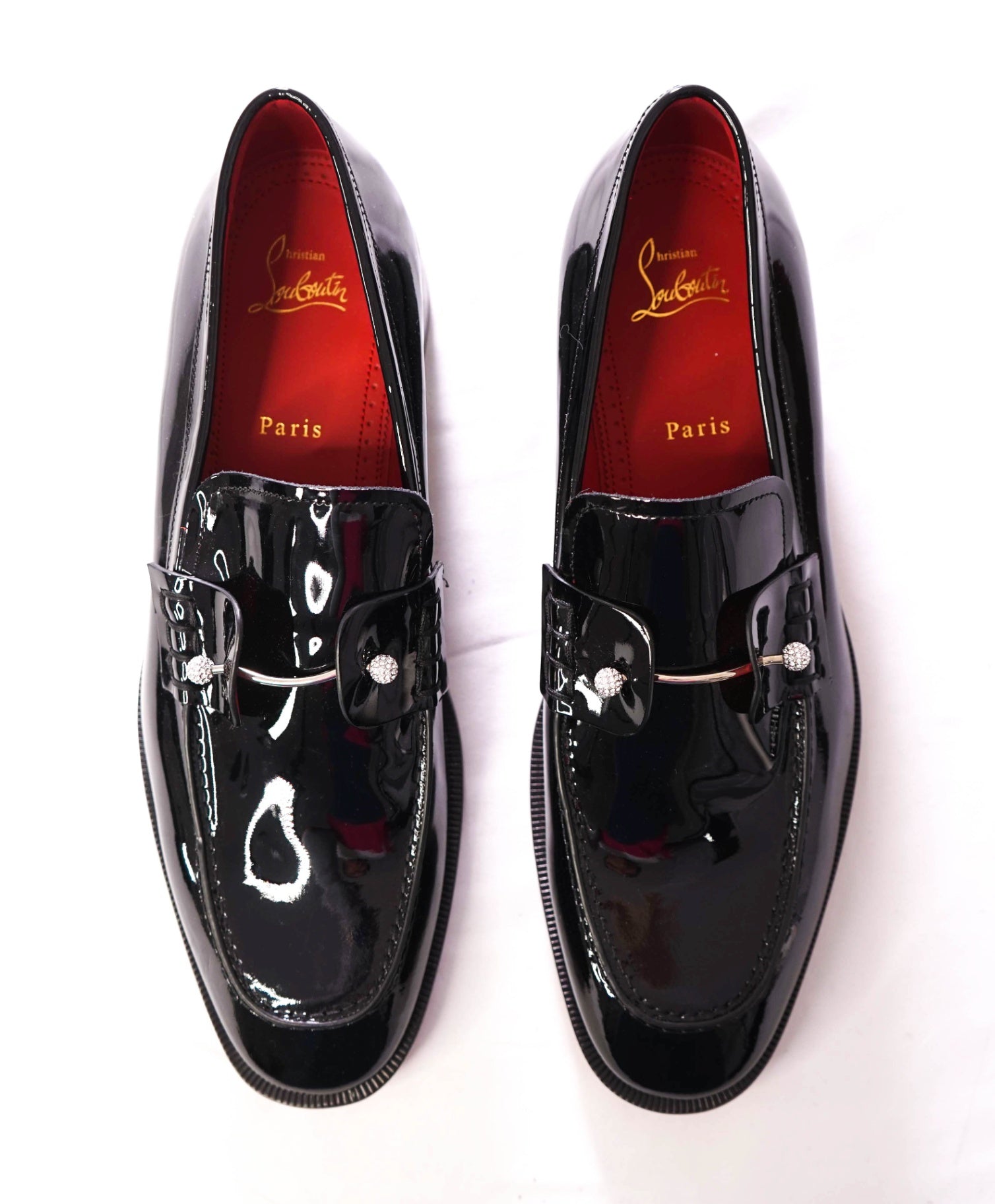 $1,295 CHRISTIAN LOUBOUTIN  - *CHAMBELIMOC NIGHT STRASS* Black Patent Leather Loafers - US 10 (43EU)