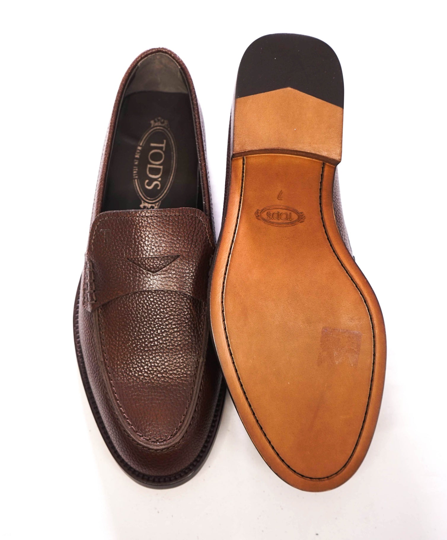 $925 TOD'S - Brown Pebble Leather "HAMILTON" Loafers - US 8 (7UK)