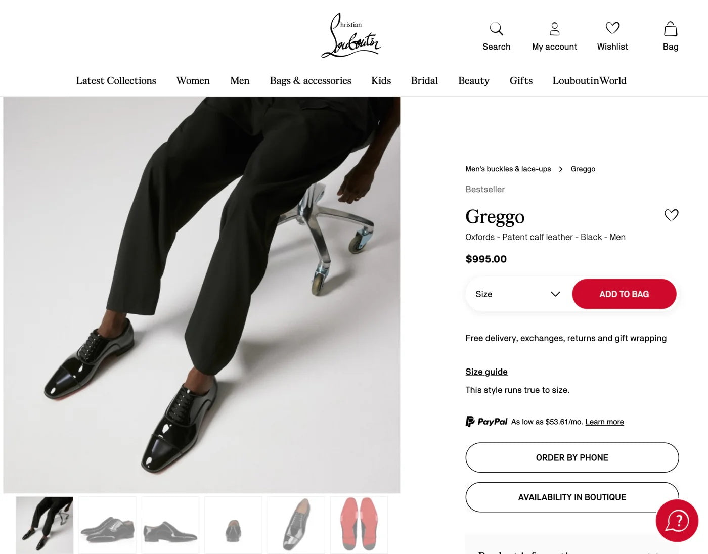 $1,100 CHRISTIAN LOUBOUTIN - *GREGGO PATENT* Leather Black Oxfords - US 9.5 (42.5EU)