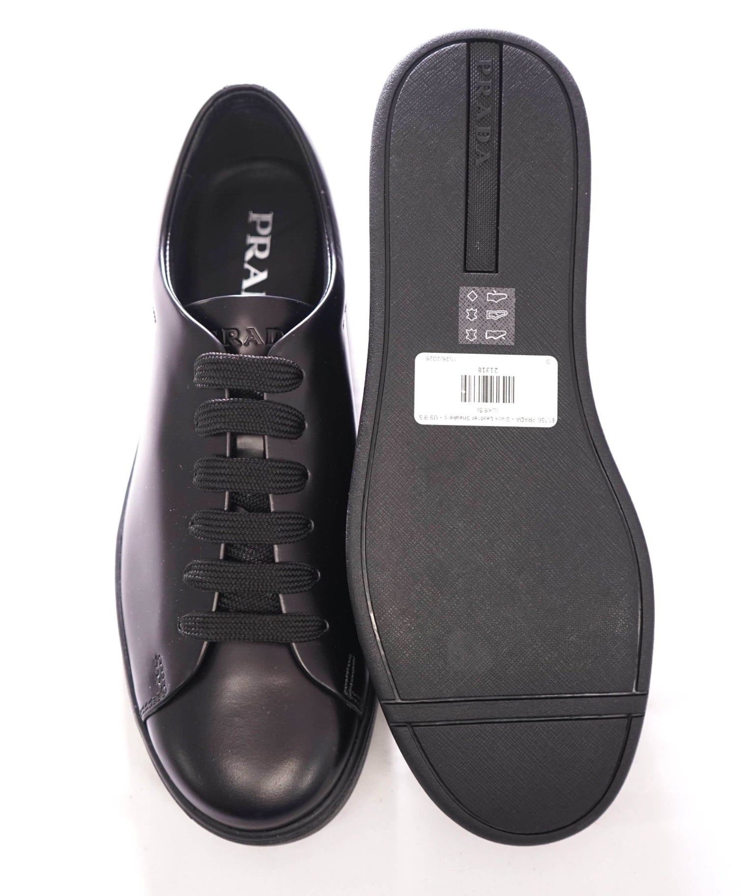 $1,150 PRADA - Black Leather Linea Rossa Sneakers - US 9.5 (UK8.5)