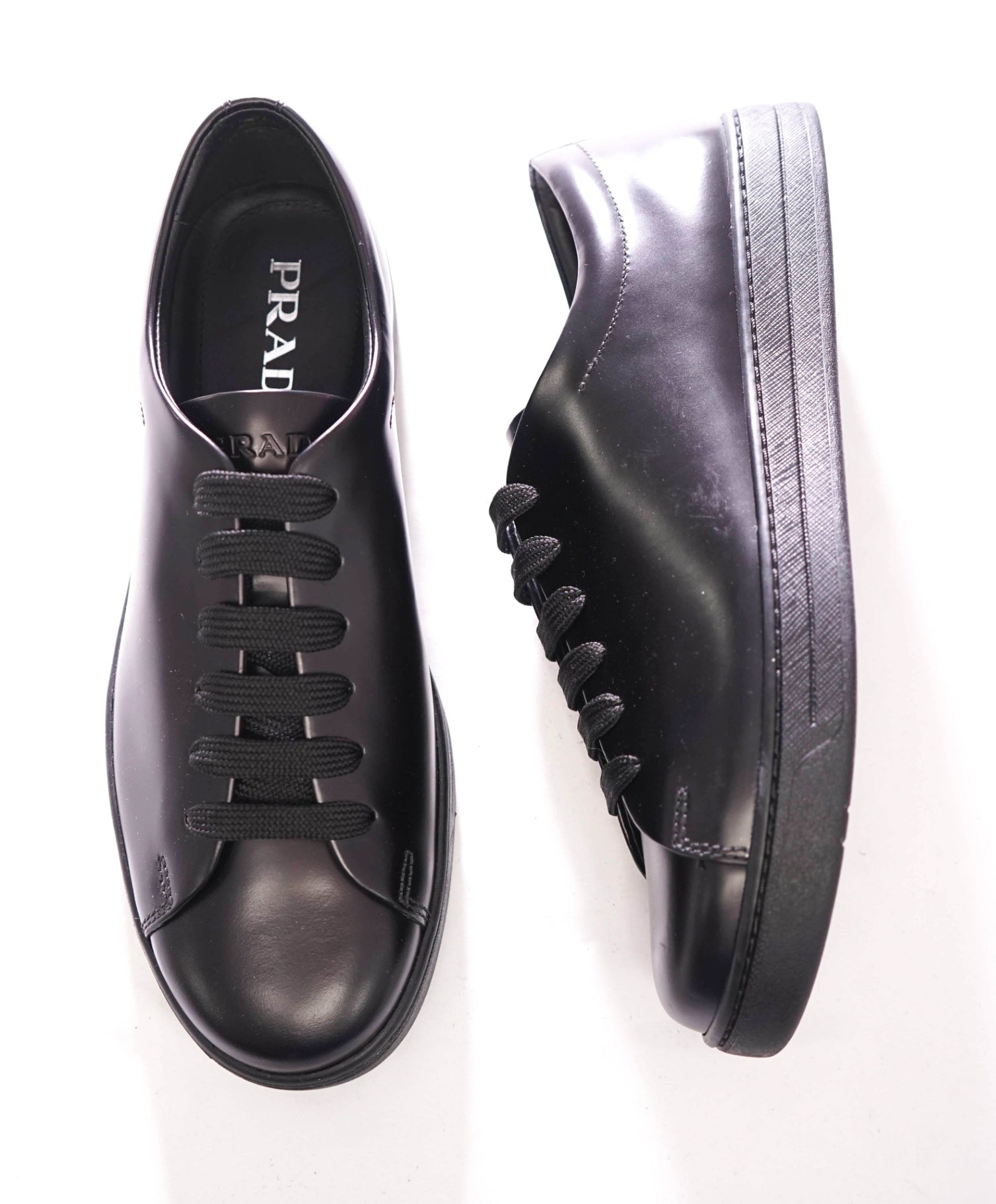 $1,150 PRADA - Black Leather Linea Rossa Sneakers - US 9.5 (UK8.5)
