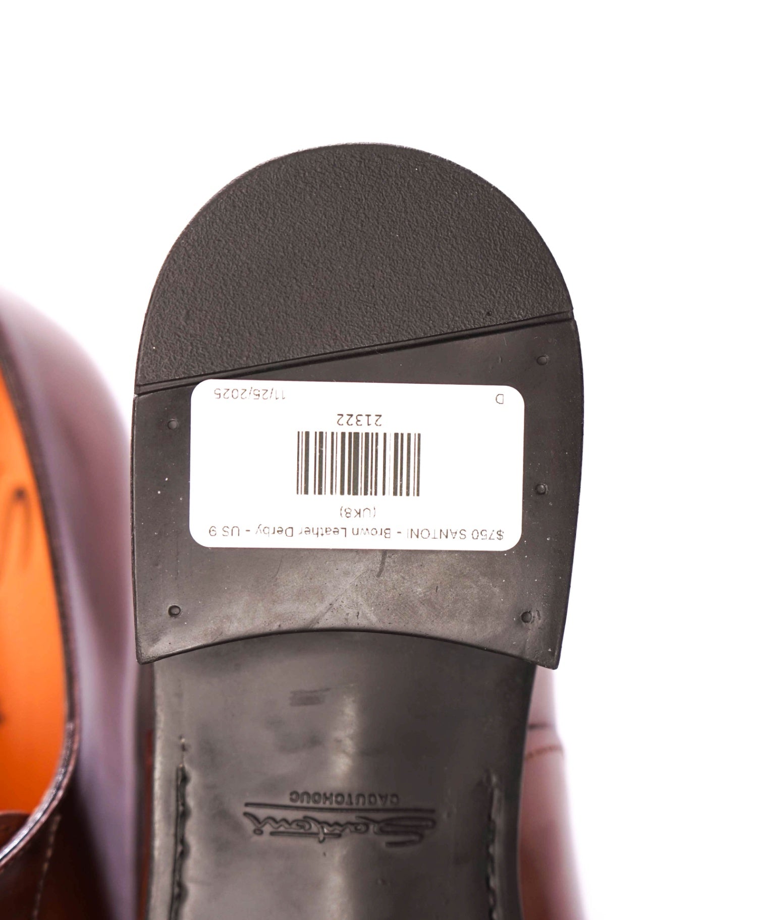 $750 SANTONI - 3-Eylet Patina Brown Leather Derby - US 9 (UK8)