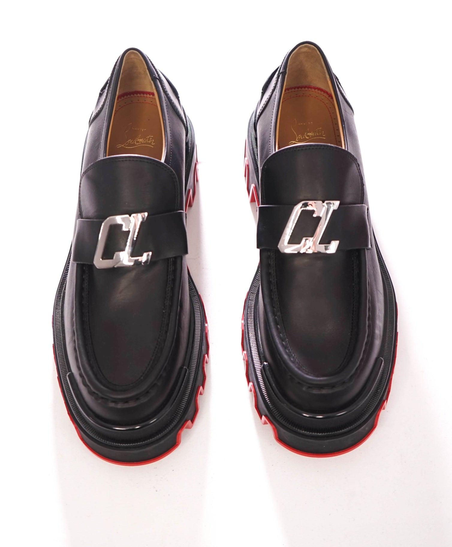 $1,095 CHRISTIAN LOUBOUTIN - Black Leather CL moc DUNE Loafers - US 10 (43EU)