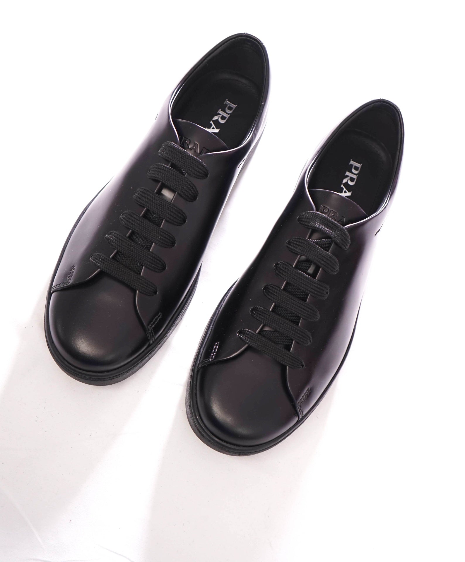 $1,150 PRADA - Black Leather Linea Rossa Sneakers - US 9.5 (UK8.5)