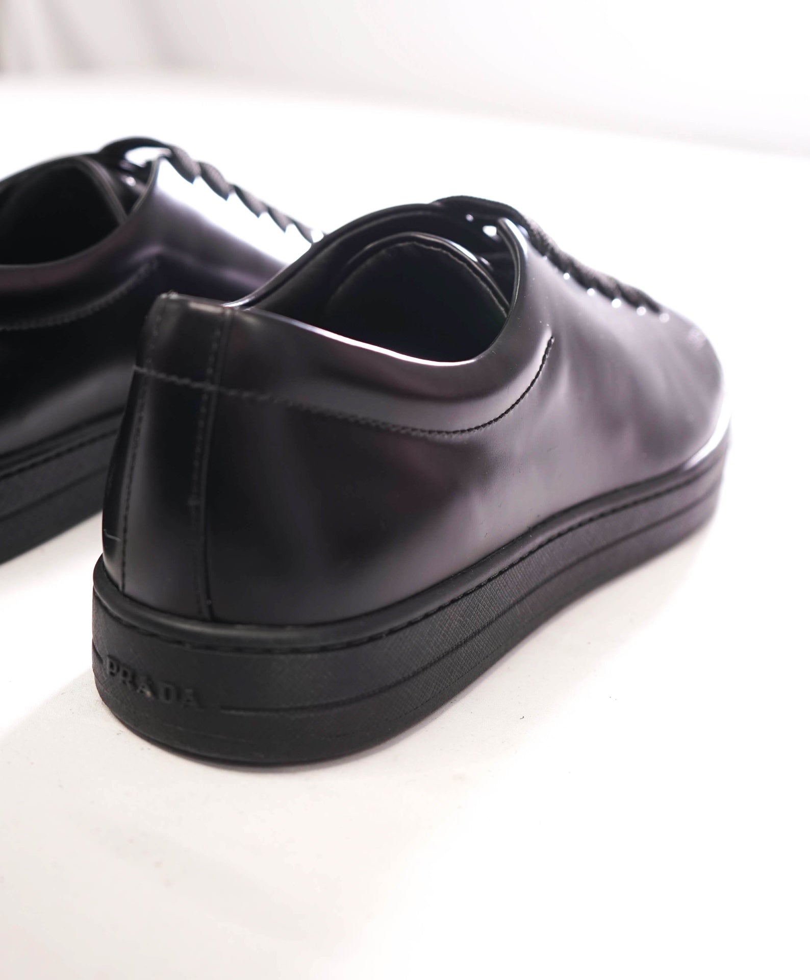 $1,150 PRADA - Black Leather Linea Rossa Sneakers - US 9.5 (UK8.5)